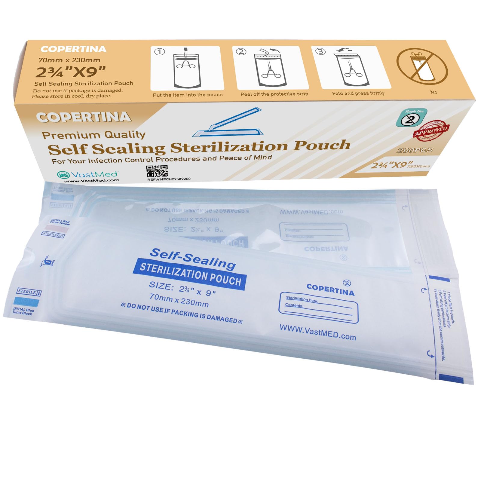 200PCs Self Seal Sterilization Pouches 2.75