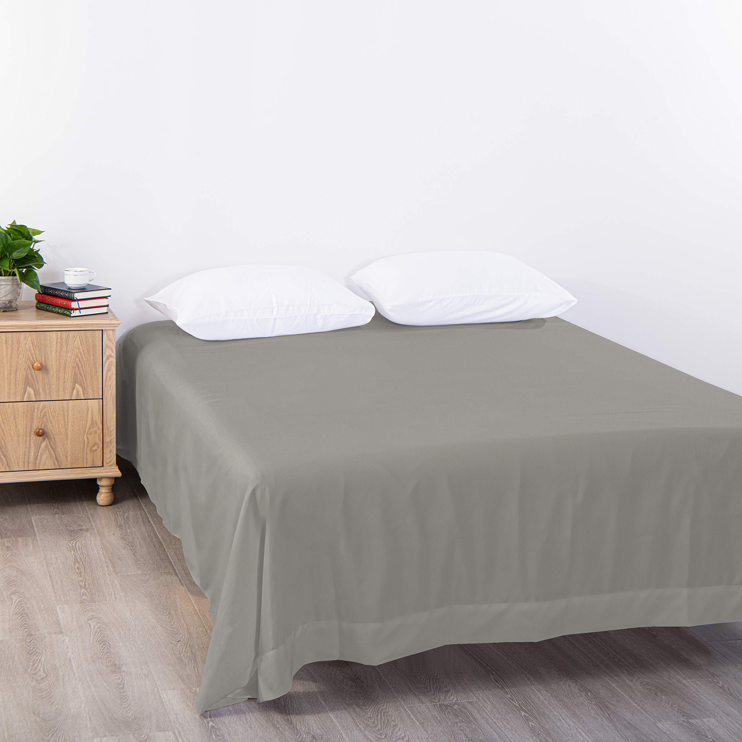 Luxury 1800 Thread Count California King Microfiber Flat Sheet - Wrinkle & Fade Resistant, Smoke Grey - Perfect for Master Bedrooms & Guest Rooms