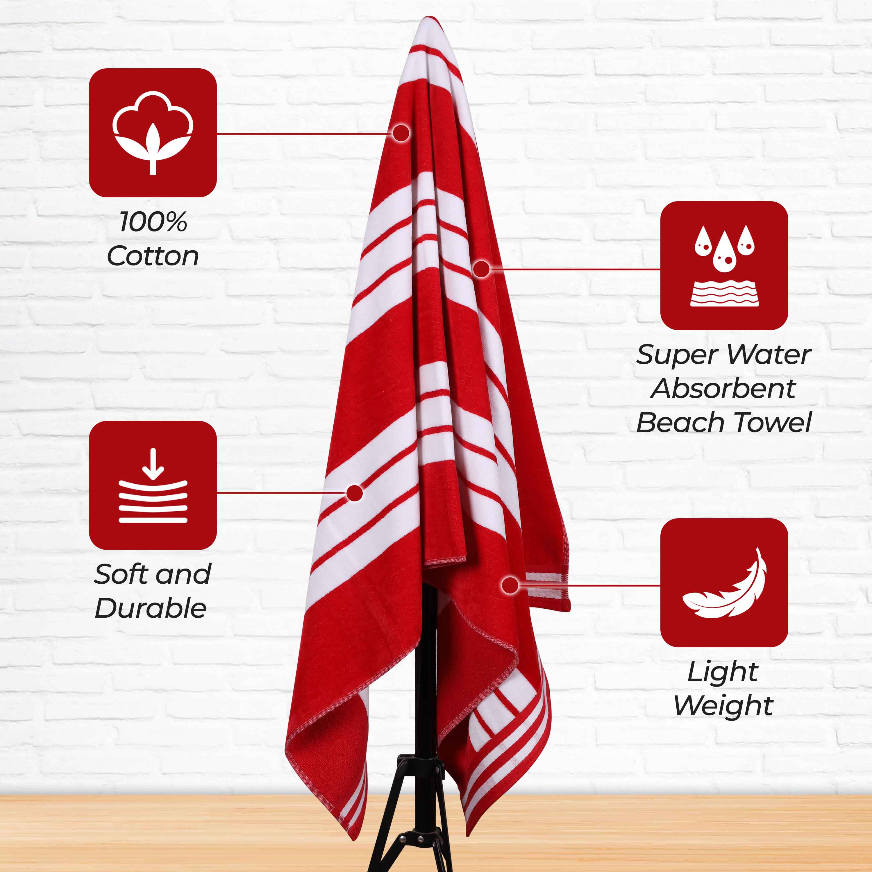 Premium Cabana Stripe Oversized Cotton Beach Towel Set (2/4/6 Pack) - Soft Quick-Dry Bath Towels for Pool, Beach, Yoga & Travel