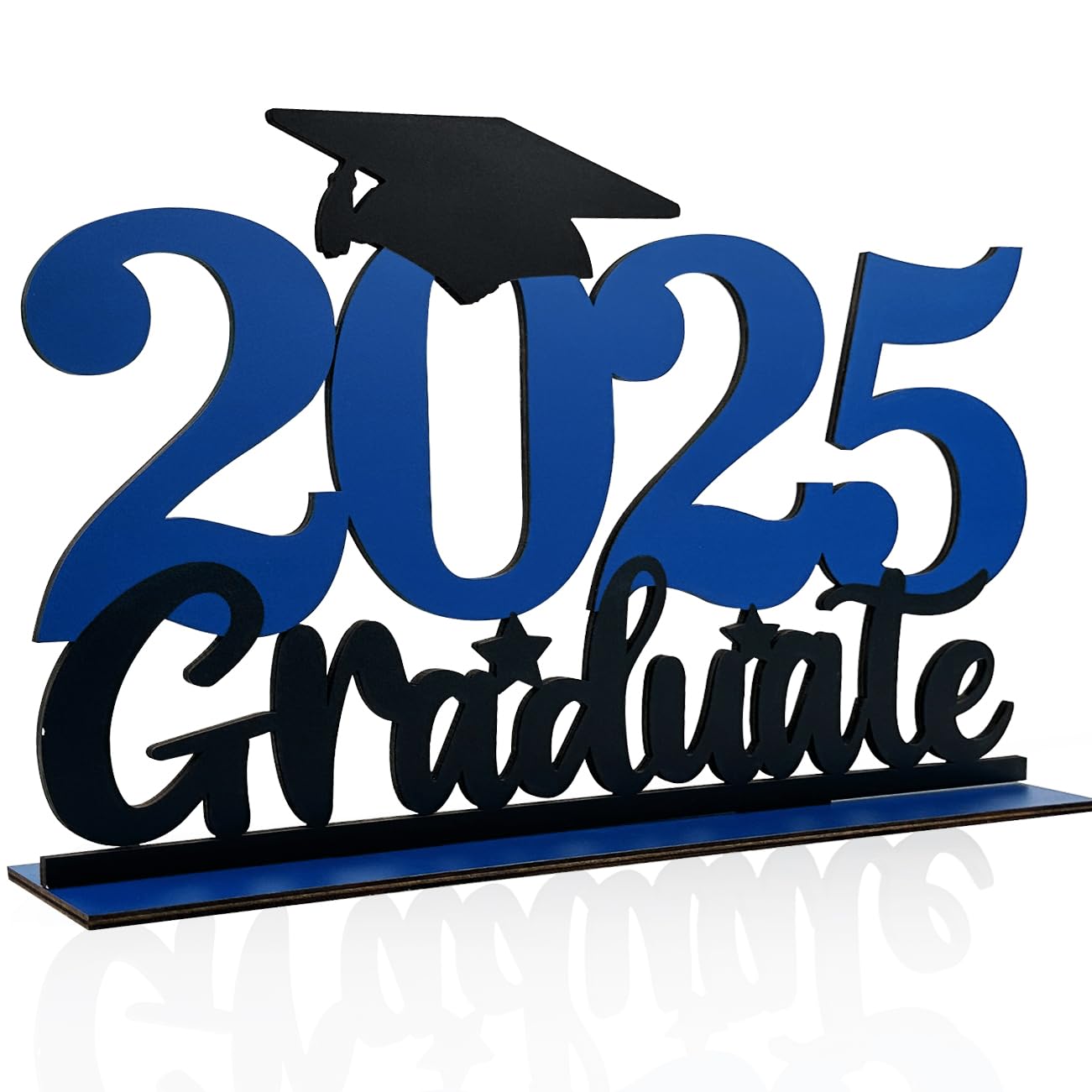 Class of 2025 Graduation Party Decorations - Wooden Table Centerpiece Sign (15.74x9.84 Inch) for Graduation Favors & Supplies - Perfect for High School/College Graduation Ceremonies, Photo Booths & Party Decor (Blue)