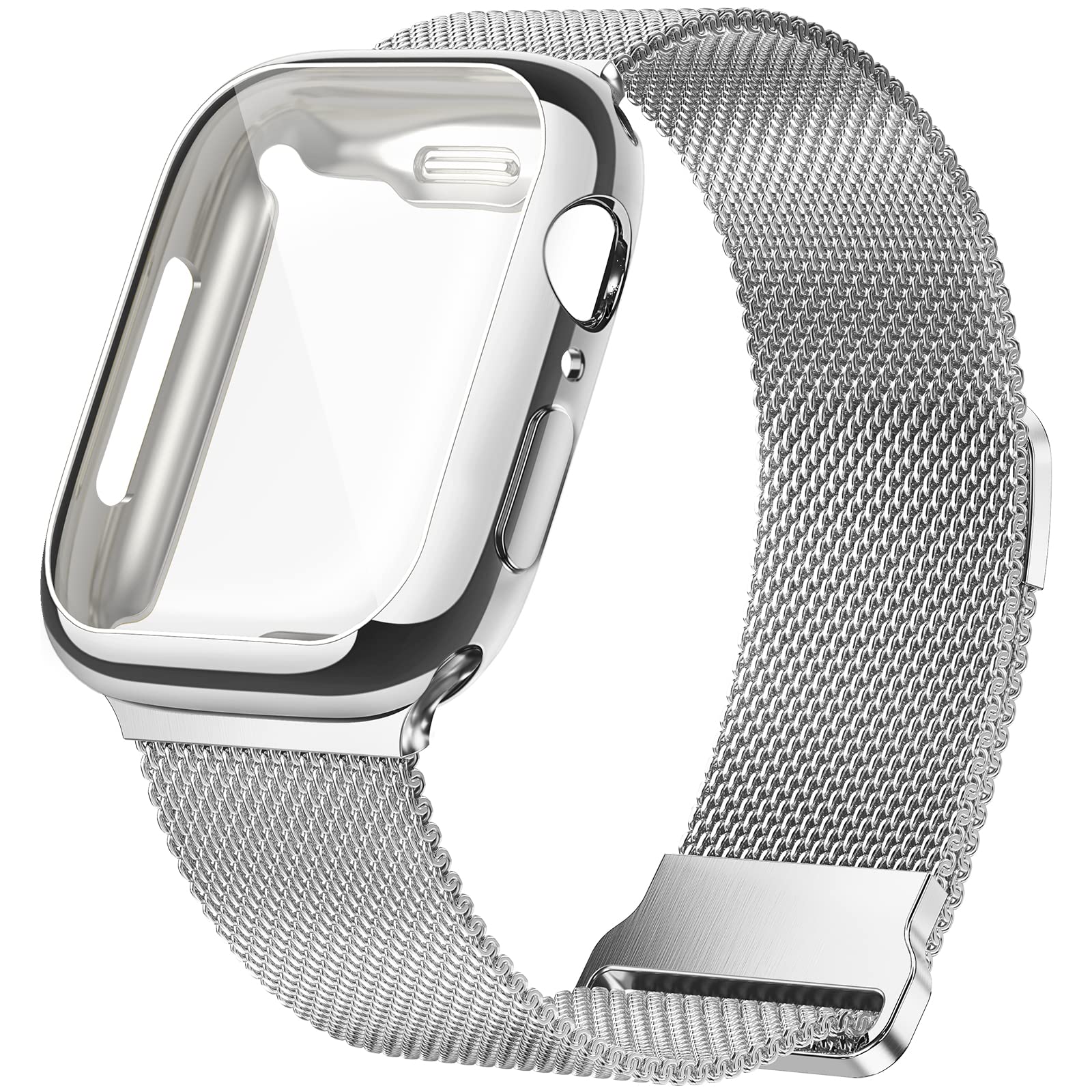 Premium Stainless Steel Milanese Loop Band for Apple Watch 45mm - Magnetic Mesh Strap Compatible with iWatch Series 10/9/8/7/6/5/4/3/2/1 & SE - Adjustable Replacement Watchband for Women & Men (Silver) | Perfect for Workouts, Office Wear & Everyday Fashion