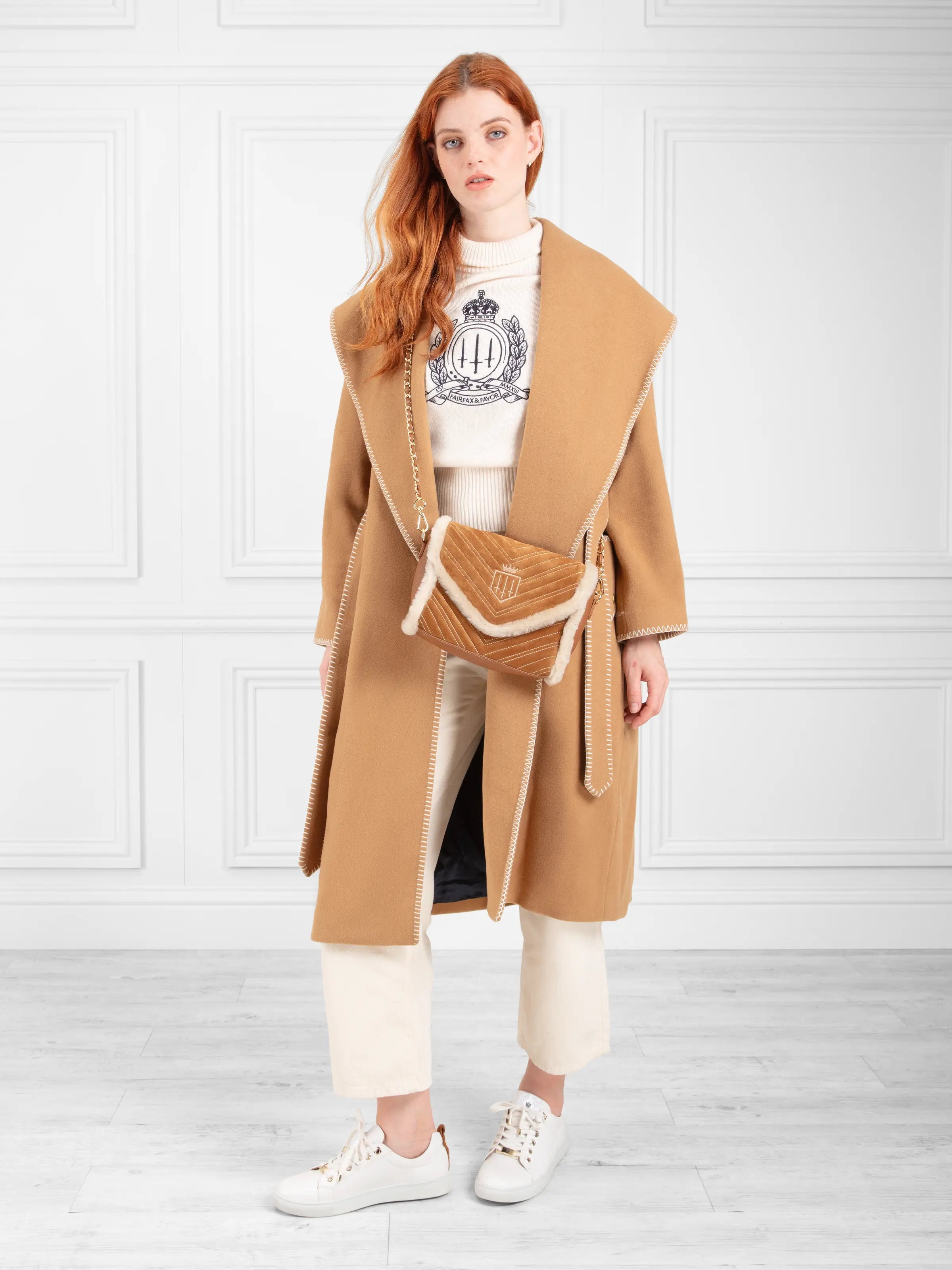 Edinburgh Cross Body Bag for Women - Tan Suede & Shearling Leather Shoulder Purse - Perfect for Travel, Shopping & Everyday Use