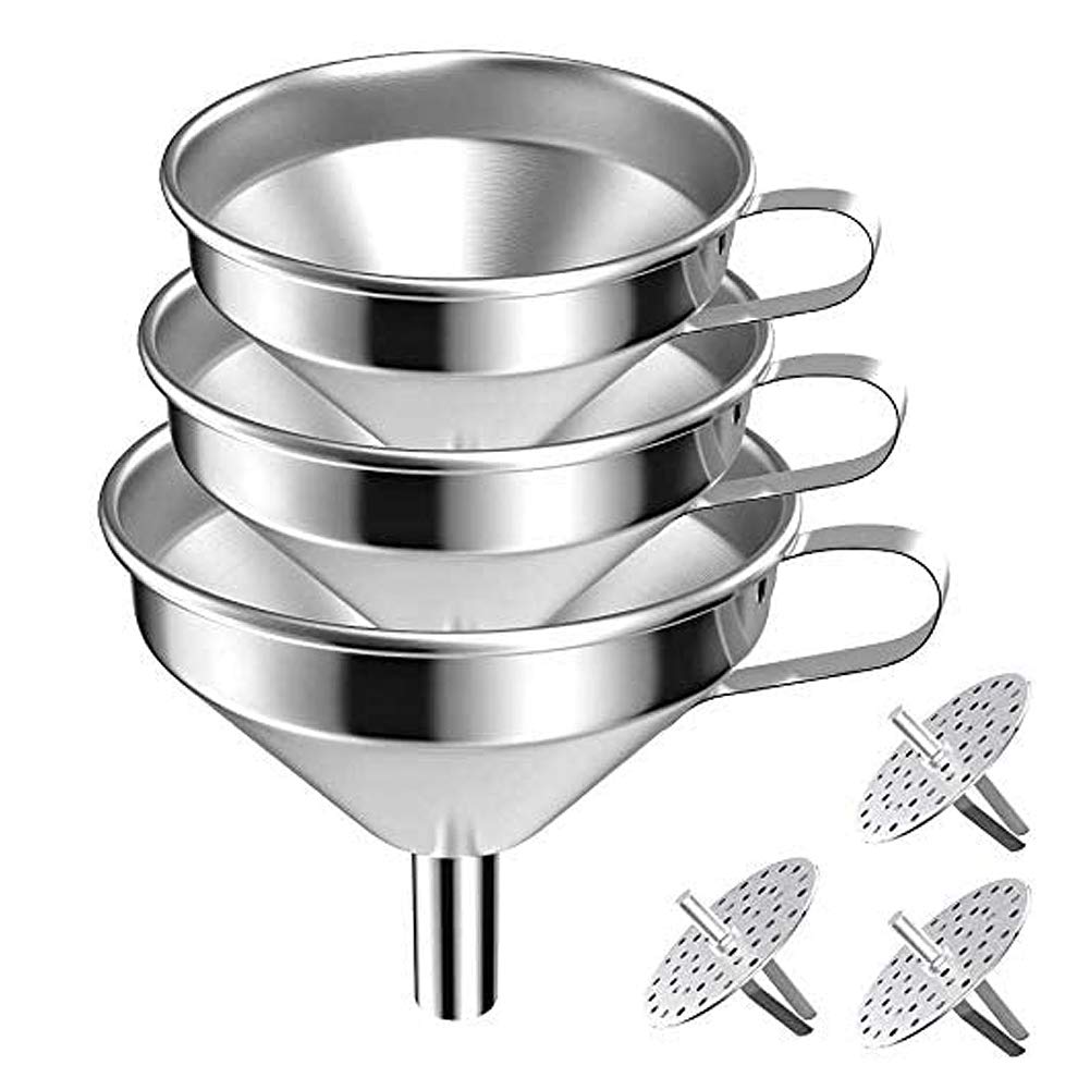 Premium Stainless Steel Funnel Set - 3-Piece Kitchen Strainer with Removable Filter for Liquids, Oils, Jams & Powders | Wide Mouth Canning Funnels for Cooking, Baking, Home Brewing & DIY Projects | Durable & Easy Clean
