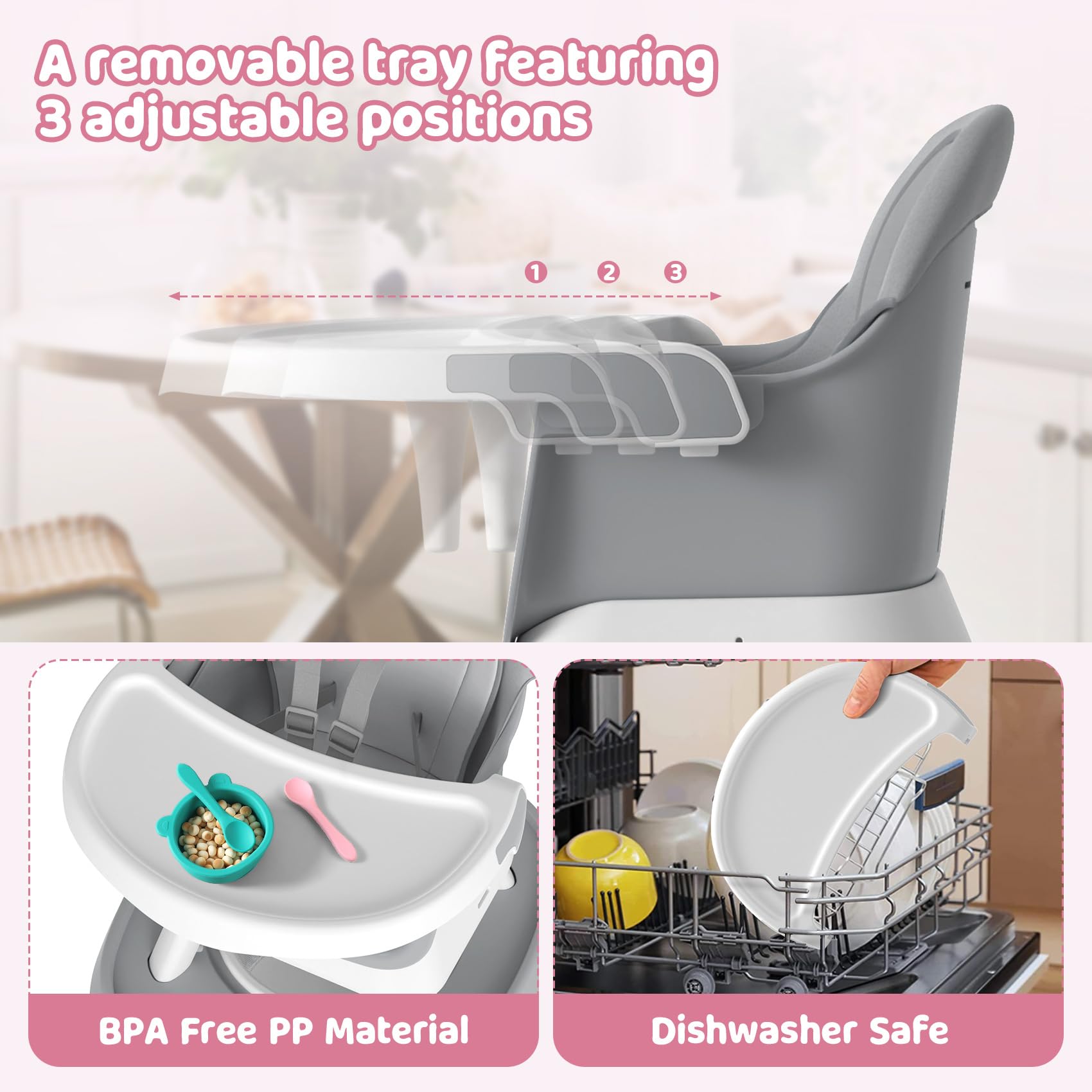 BIERUM 15-in-1 Convertible Baby High Chair - Multi-Functional Activity Center, Play Table & Booster Seat with 5-Point Safety Harness, 2-Layer Cushion & Removable Tray - Adjustable Toddler Chair for Ages 6 Months to 10 Years (Grey) | Perfect for Dining, Learning & Playtime at Home