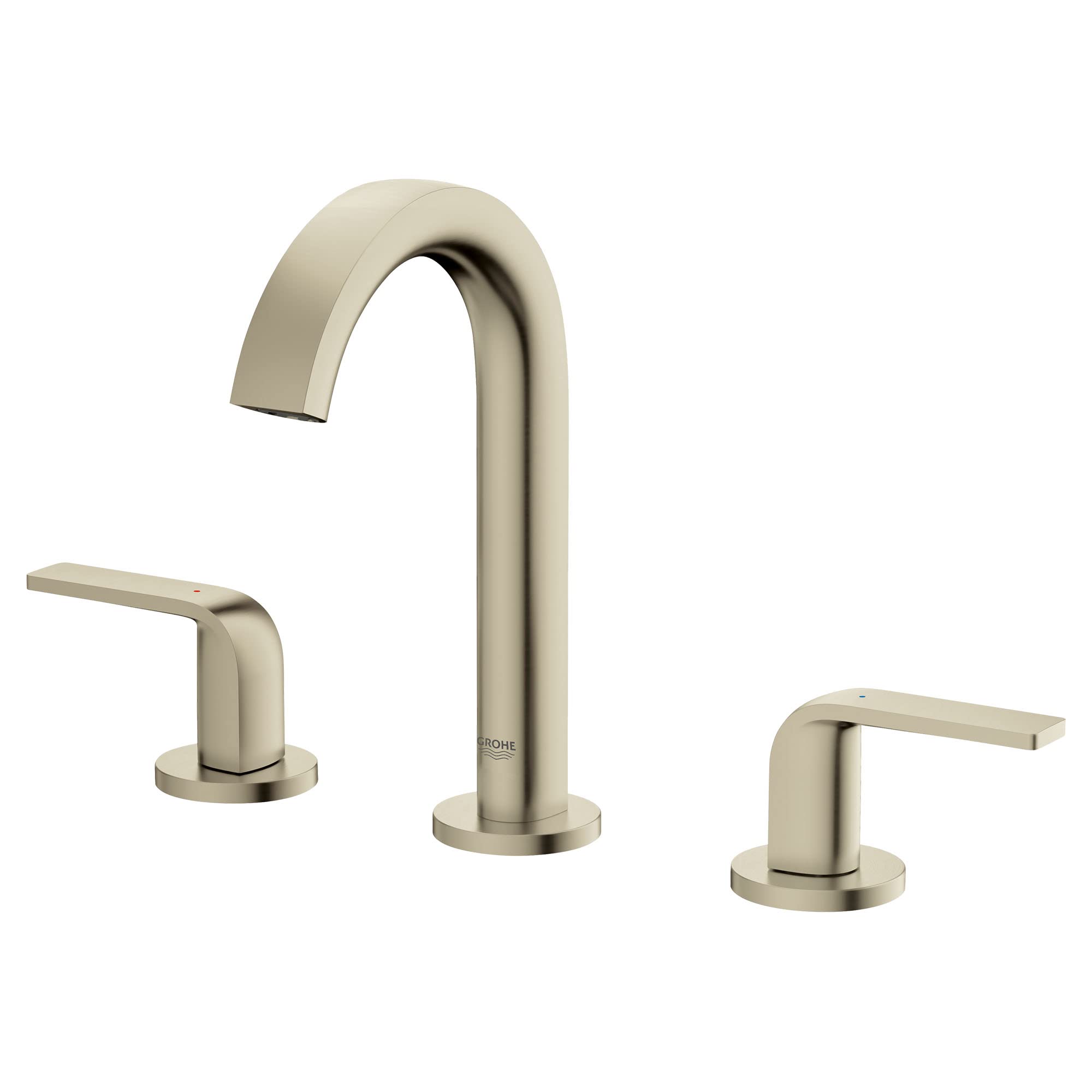 Grohe 20597EN0 Brushed Nickel Deck Mount Bathroom Sink Faucet - Modern Single Handle Waterfall Spout for Bathroom Vanity and Powder Room (8 Inch Centerset)