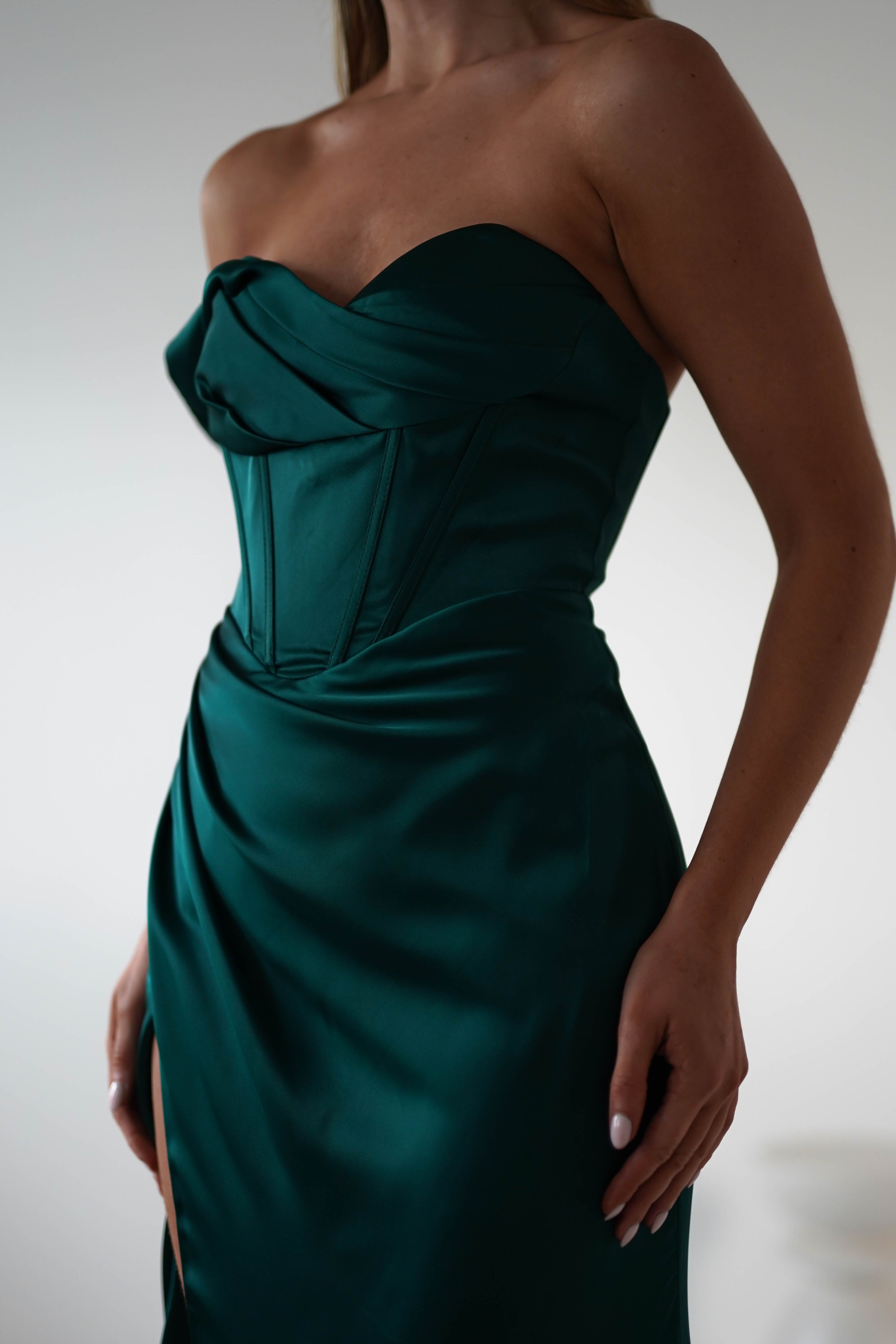Nicolette Soft Satin Maxi Gown - Elegant Emerald Green Formal Dress for Women | Perfect for Evening Gala, Wedding Guest, Prom Night & Special Occasions
