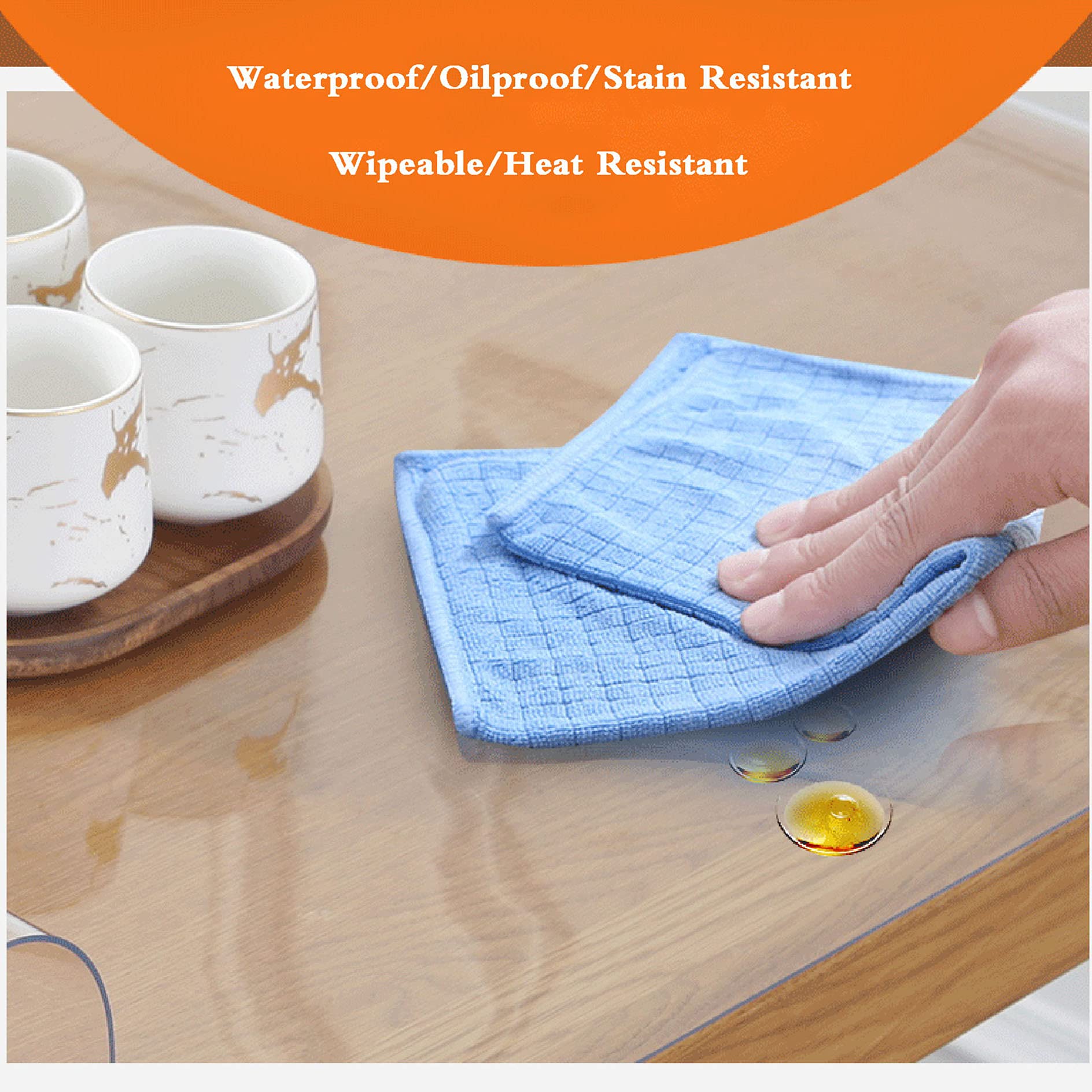 Clear PVC Waterproof Table Protector Cover - Easy Clean Vinyl Tablecloth for Office, Nightstand, Computer & Writing Desk - Durable Furniture Topper Pad for Home & Office Use