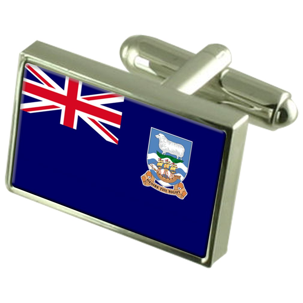 Falkland Islands Flag Cufflinks for Men - Premium Silver Plated Dress Cuff Links with Gift Box - Perfect for Weddings, Business Meetings & Formal Occasions