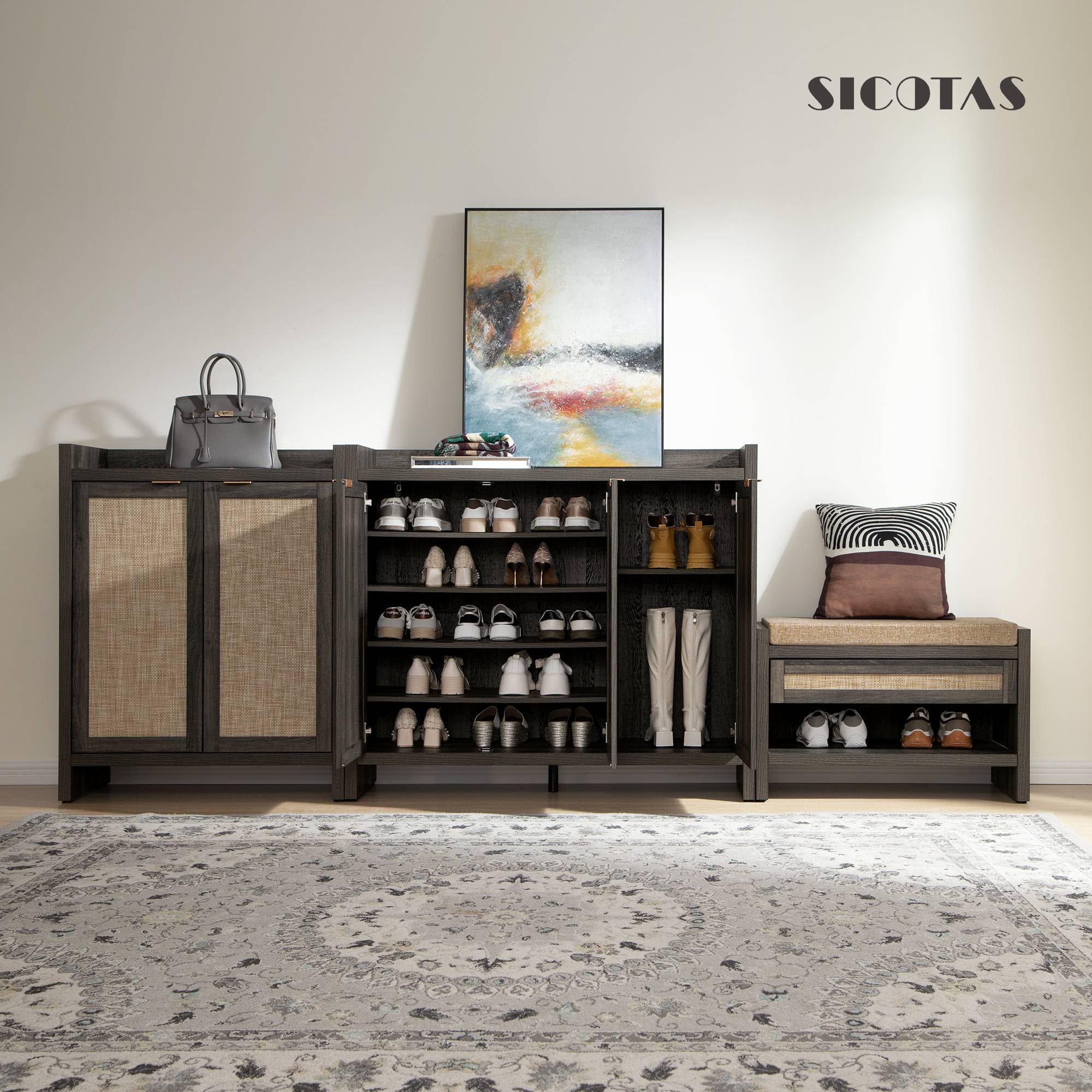 SICOTAS 6-Tier Rattan Shoe Storage Cabinet - 30 Pair Capacity, 41
