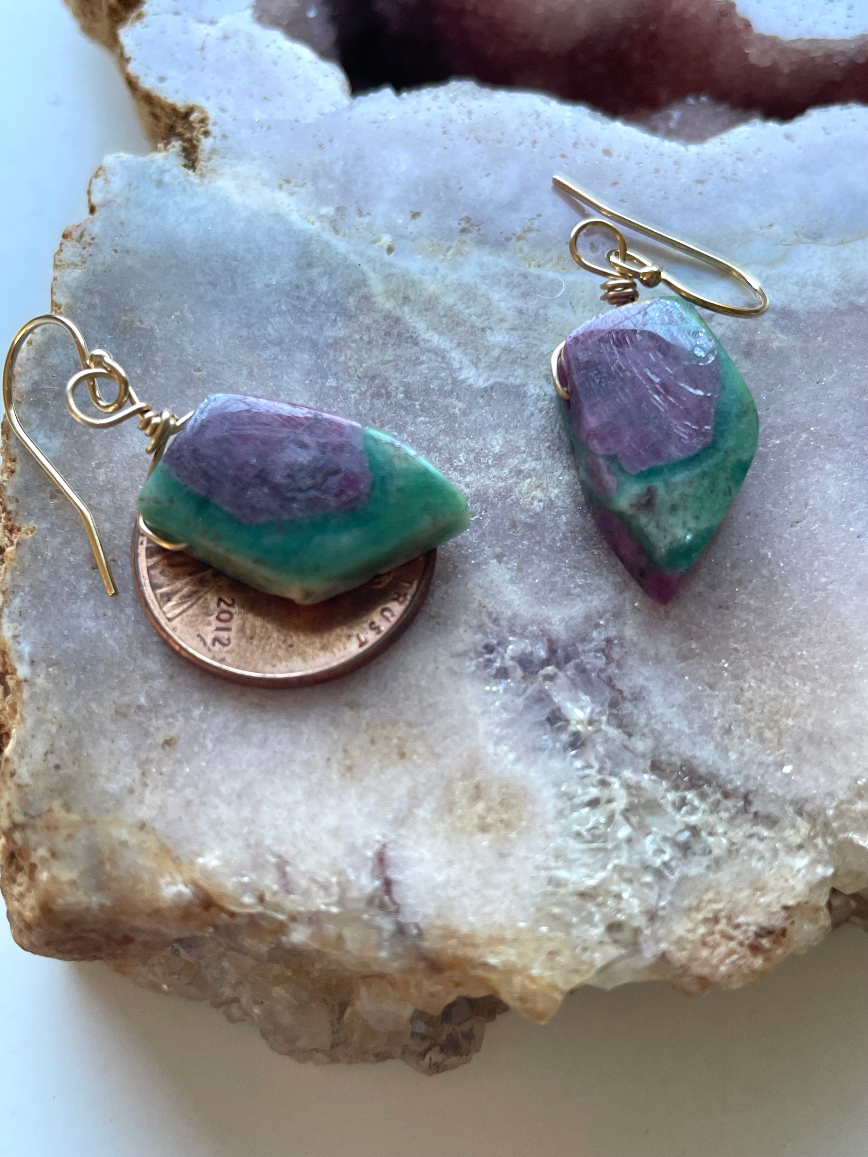 Natural Ruby in Fuchsite Earrings | Raw Crystal Stone Jewelry | July Birthstone Gift for Women | Elegant Dangle Earrings for Weddings, Parties & Special Occasions