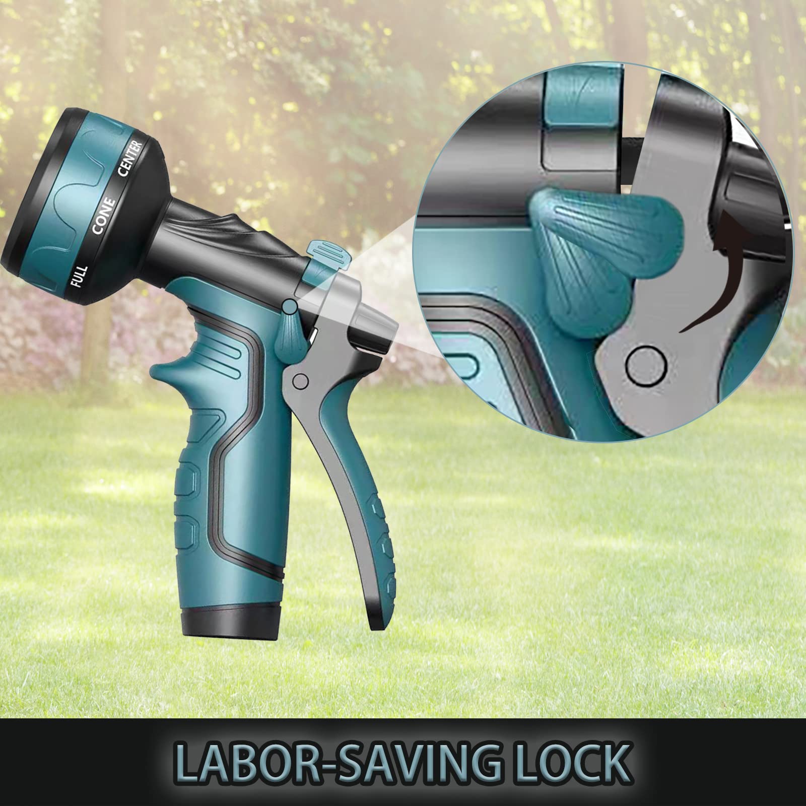 Upgraded Garden Hose Nozzle with 8 Adjustable Spray Patterns - Heavy Duty Water Hose Spray Nozzle for Plants, Car Washing, Pet Showering & Outdoor Cleaning (Blue) - Perfect for Lawn Care, Gardening and Home Maintenance