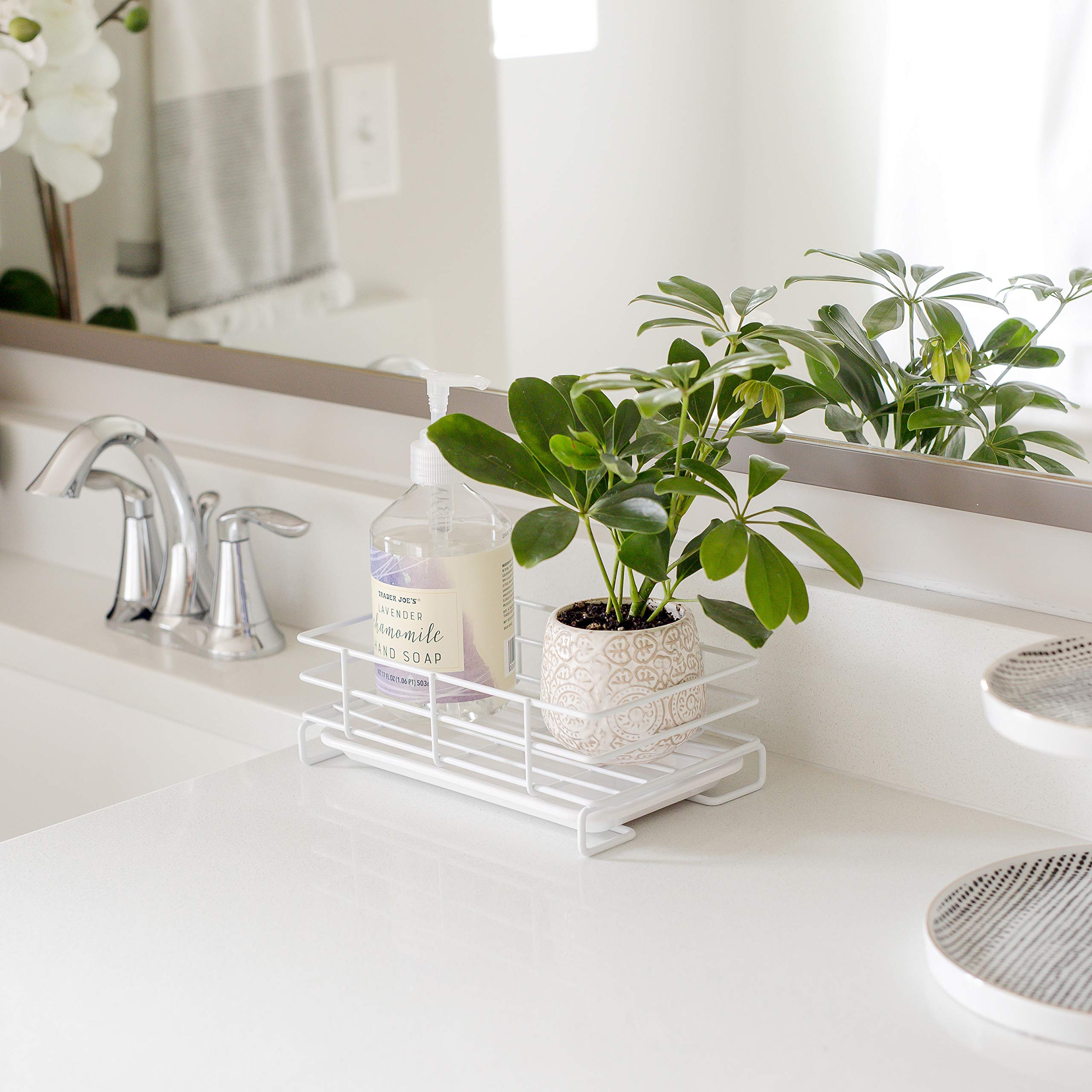 Large White Kitchen Sink Sponge Holder - Countertop Soap Tray Organizer for Bathroom & Kitchen