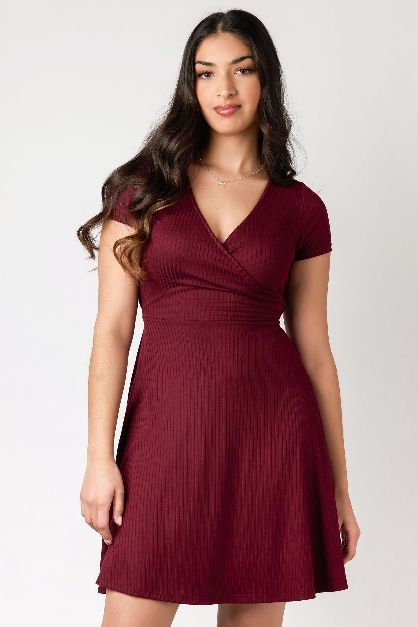 Stylish Ribbed Knit Crossover Skater Dress for Women | Flattering A-Line Mini Dress | Perfect for Date Night, Parties & Casual Outings