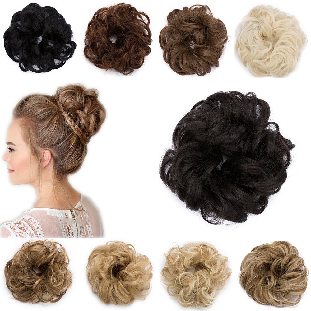 30G Medium Brown Messy Curly Hair Bun Updo - Scrunchie Donut Hair Extensions & Chignon Ponytail Piece for Women | Perfect for Weddings, Parties & Everyday Styling