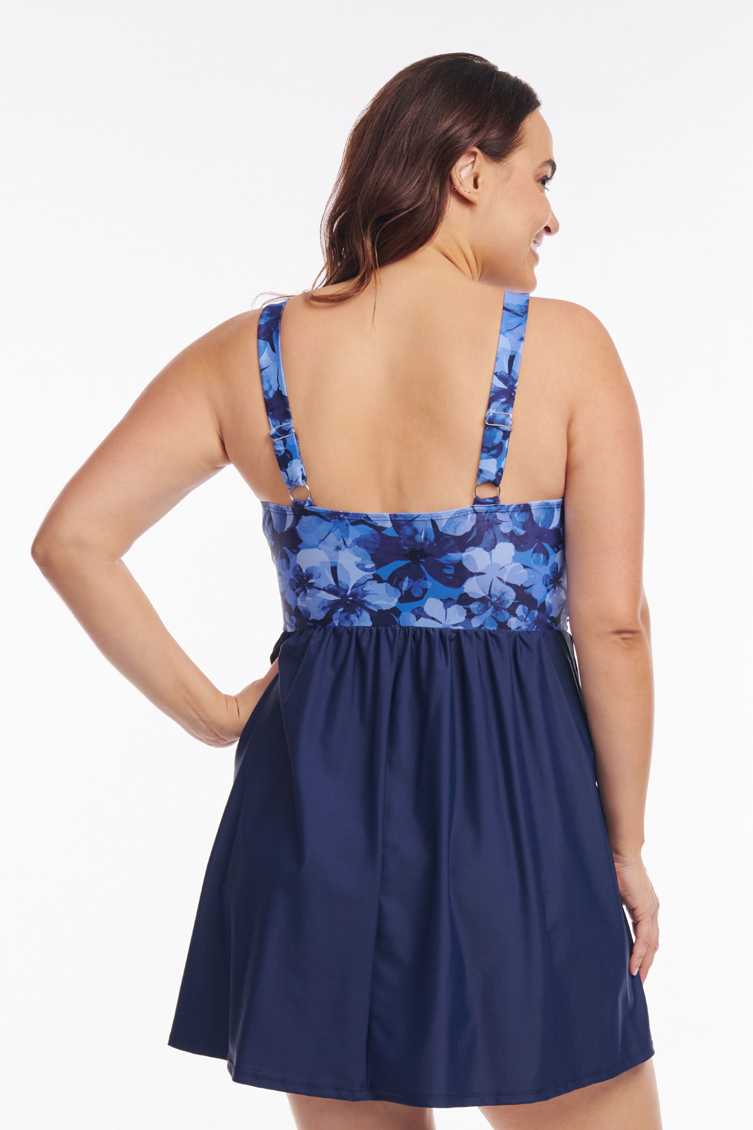 Plus Size Twist Knot One Piece Swimdress in Iridescent Blooms - Flattering Swimwear for Women, Comfortable Bathing Suit for Beach, Pool & Vacation