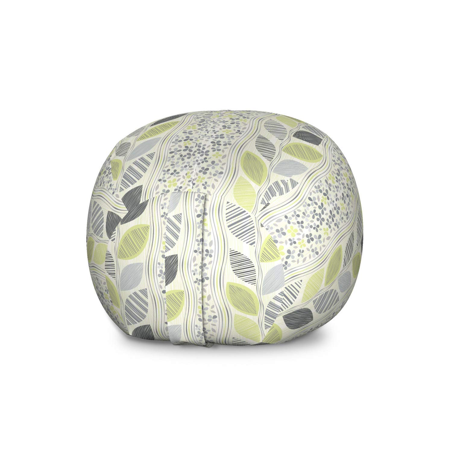 Ambesonne Large Abstract Storage Toy Bag Chair - Wavy Vertical Stripes with Sketched Leaves & Flowers - Washable Stuffed Animal Organizer - Green Grey - Perfect for Kids' Room, Nursery & Playroom Organization