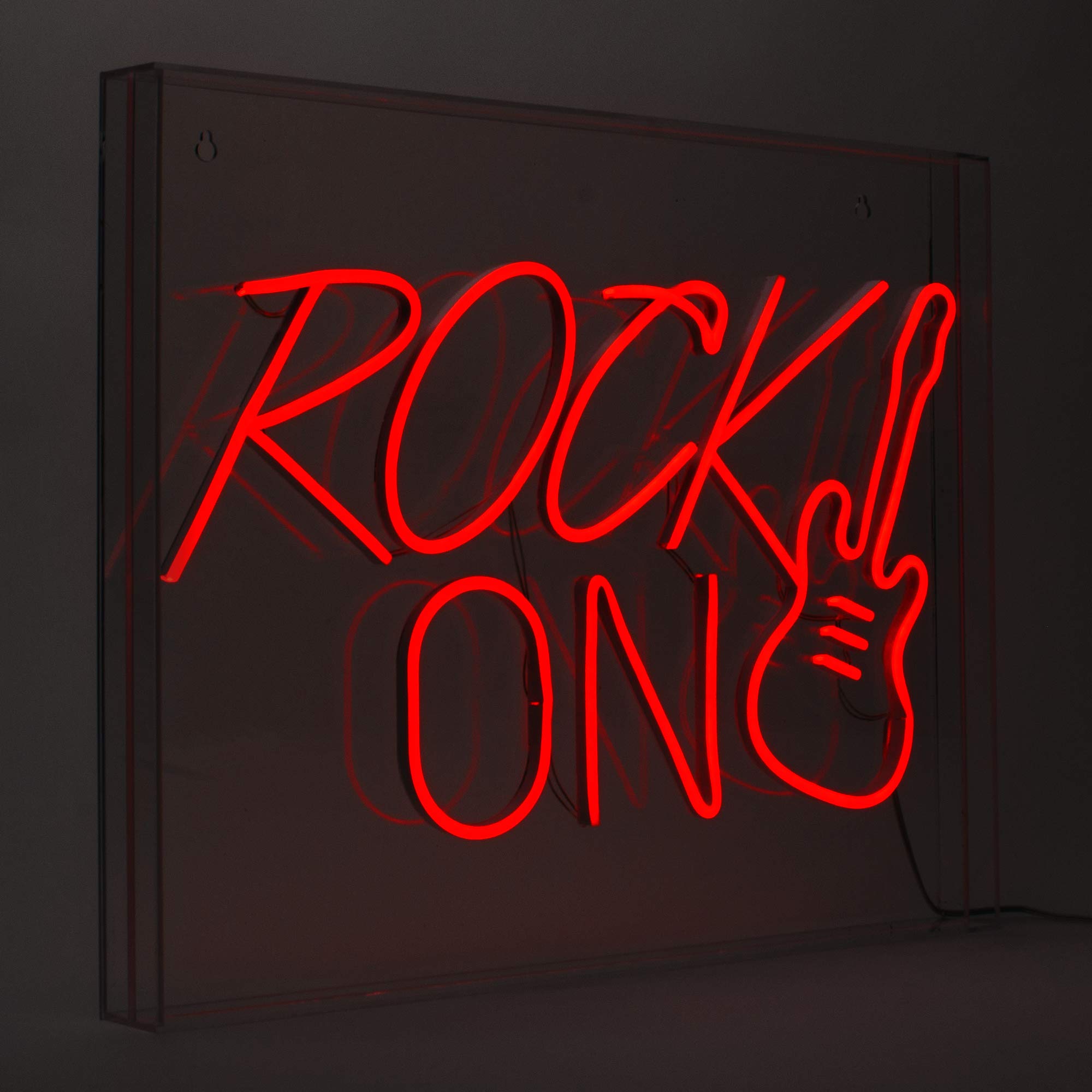 American Art Decor Neon Wall Sign - LED Light Acrylic Panel with Ultra Bright USB Power | Rock On Guitar Design in Red - Perfect for Bedroom, Bar, Game Room & Man Cave Decor