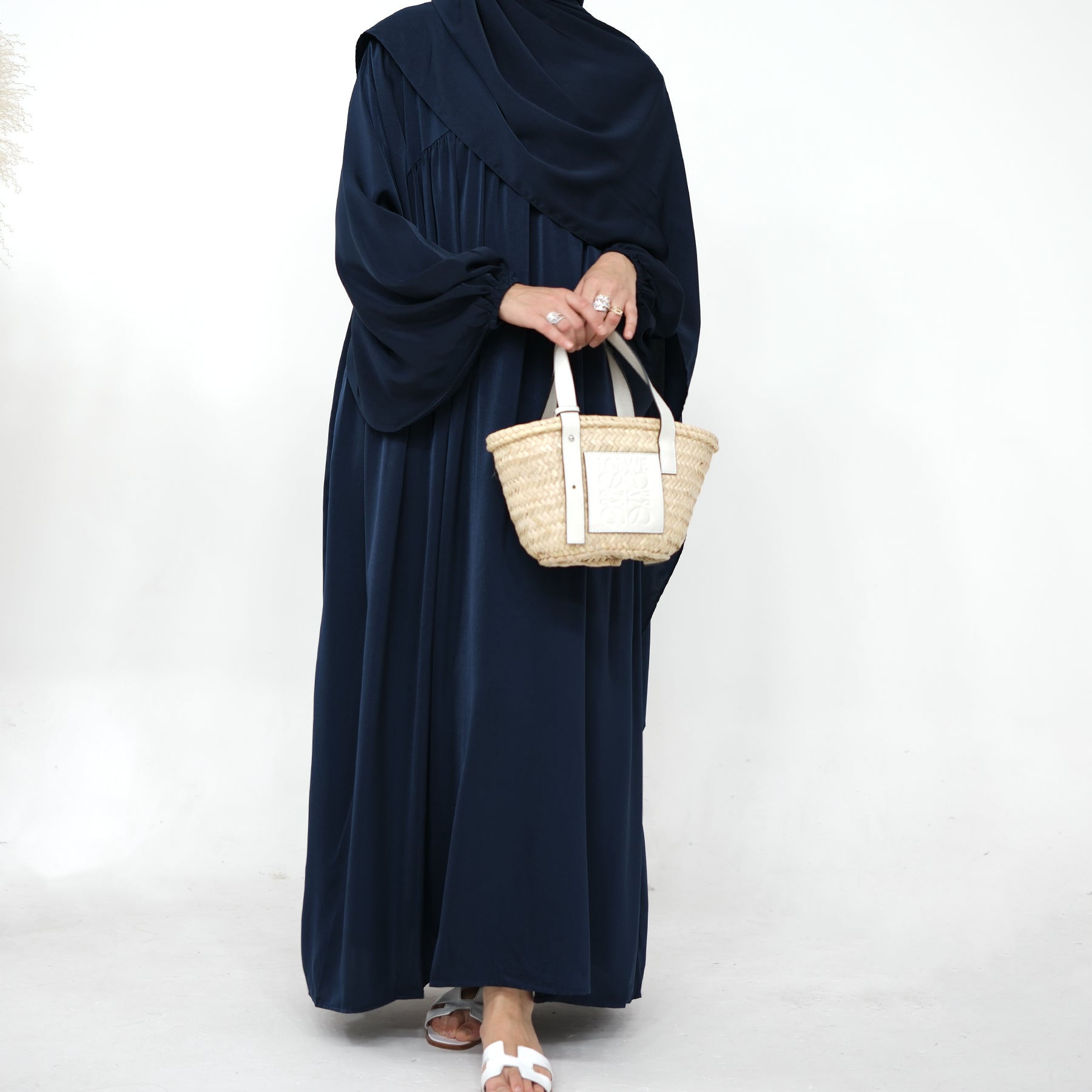 Amelia Satin Abaya Set for Women - Navy Blue Modest Islamic Prayer Dress | Perfect for Eid, Ramadan, Mosque & Special Occasions