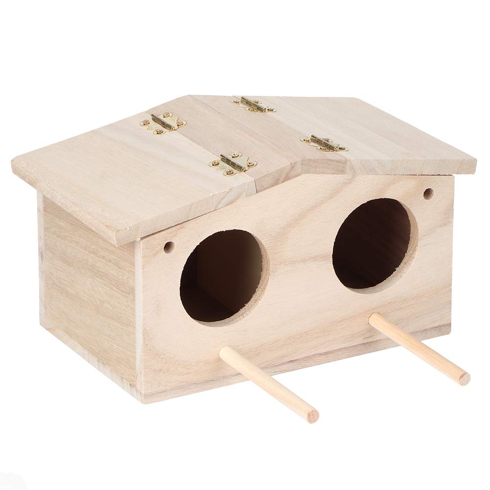 Wooden Bird House for Parrots & Swallows - Hanging Nesting Box Cage with Perch, Natural Wood Birdhouse Accessories for Breeding & Shelter (Perfect for Outdoor Gardens, Aviaries & Backyard Bird Watching)