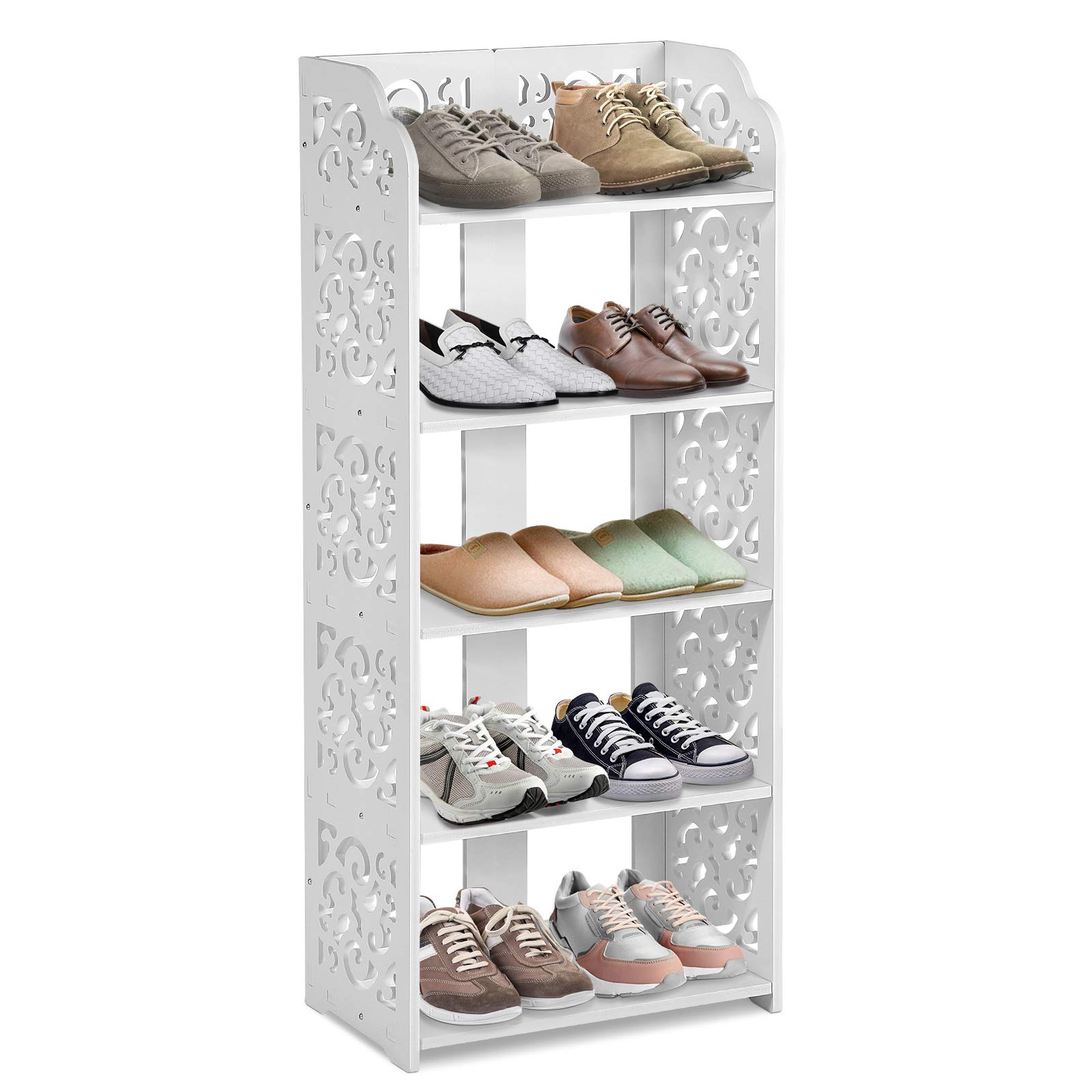 5-Tier White Shoe Rack Organizer - Modern Wooden Shoe Storage Shelf for Entryway, Hallway, Bedroom & Closet - Free Standing Shoe Holder for Home Organization (Perfect for Small Spaces & Apartment Living)