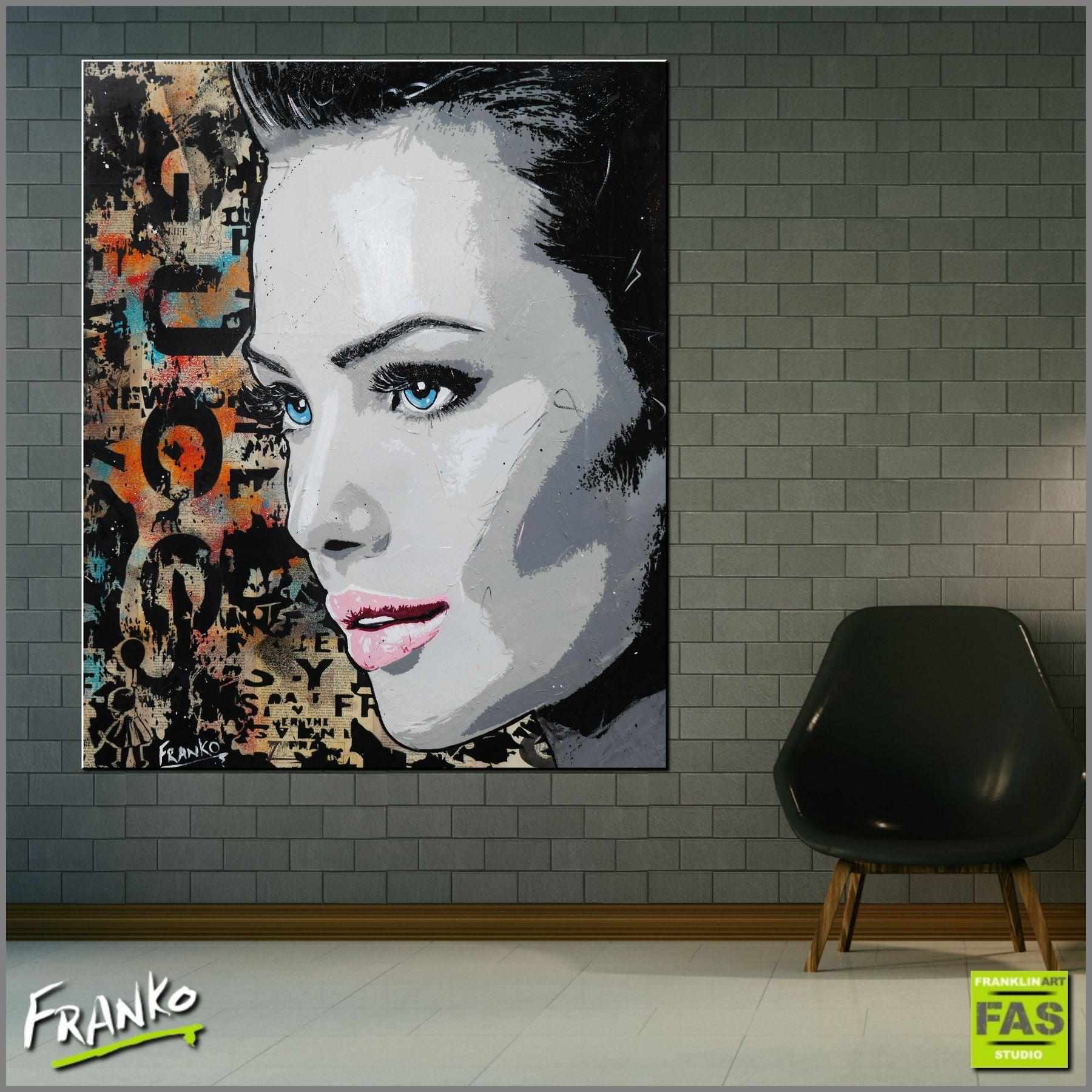 Vintage Pop Art Painting - Beautiful Woman Book Artwork 140cm x 100cm - Urban Wall Decor for Living Room, Bedroom & Office