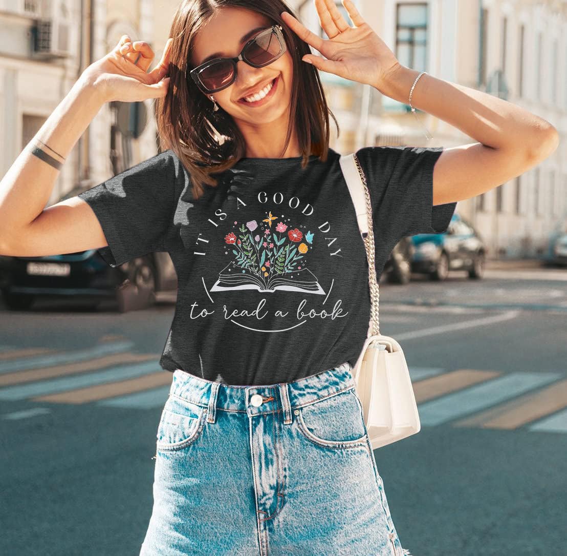 Women's Book Lover Graphic T-Shirt - Teacher Apparel & Reading Enthusiast Tee - Casual Short Sleeve Top for Book Clubs, Library Visits & Everyday Wear