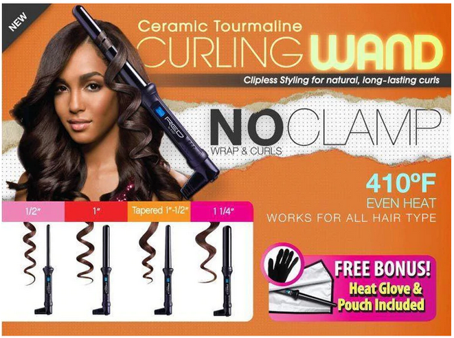 KISS RED Professional Hair Curling Wand - 1 Inch Ceramic Tourmaline Curling Iron for Long Lasting Waves & Curls - Perfect for Home Styling, Parties & Special Occasions