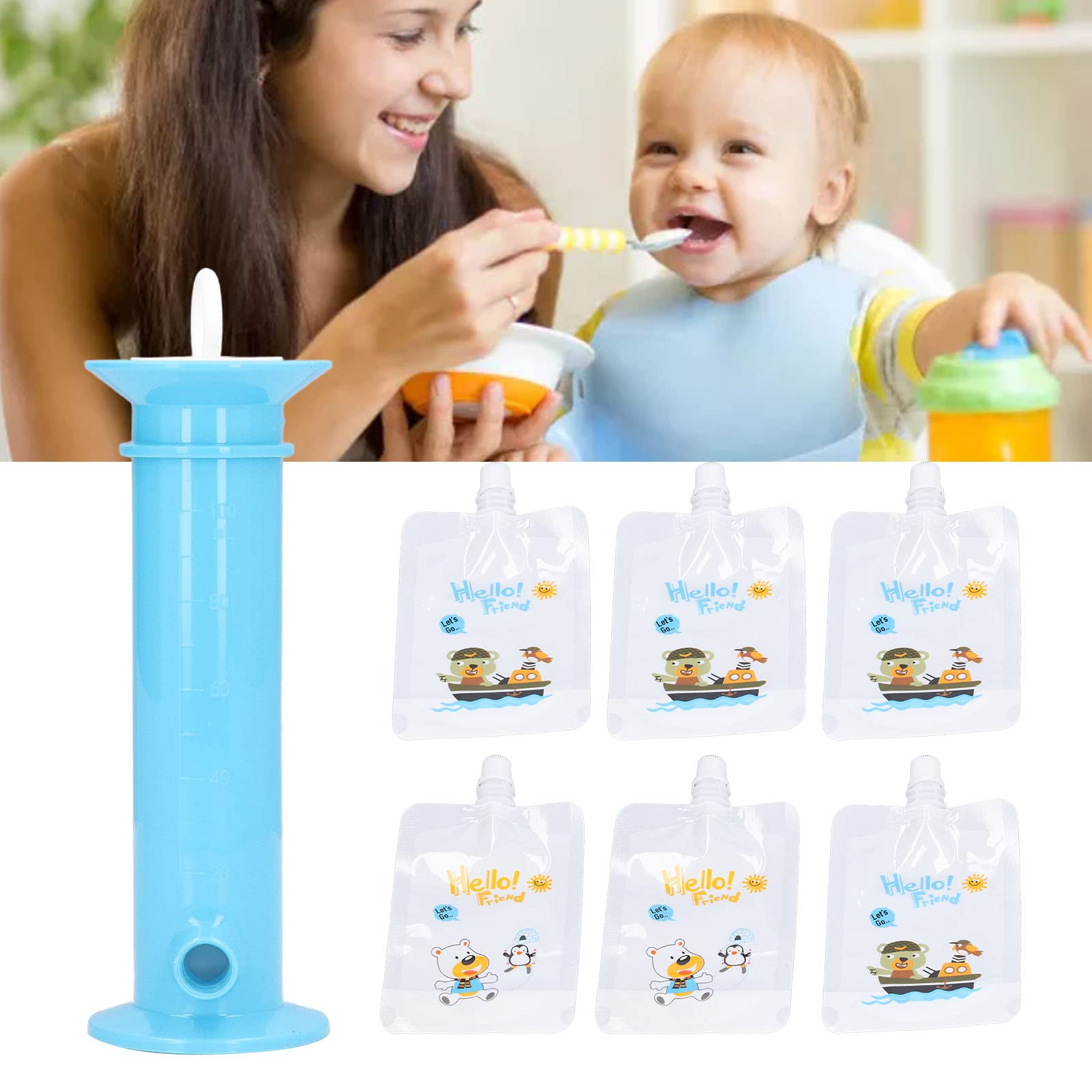**7-Piece Reusable Baby Food Pouch Maker Set - Pure Color Squeeze Pouches for Toddler Fruit Puree & Baby Food Dispenser (Blue) - Perfect for On-the-Go Snacks & Mess-Free Feeding**