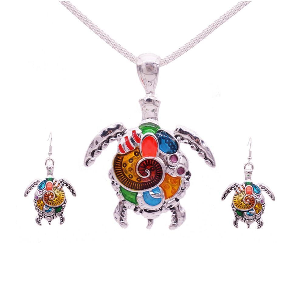 Vibrant Turtle Jewelry Set - Handmade Turtle Necklace, Bracelet & Earrings Set for Women - Perfect for Beach Vacations, Boho Fashion & Summer Accessories