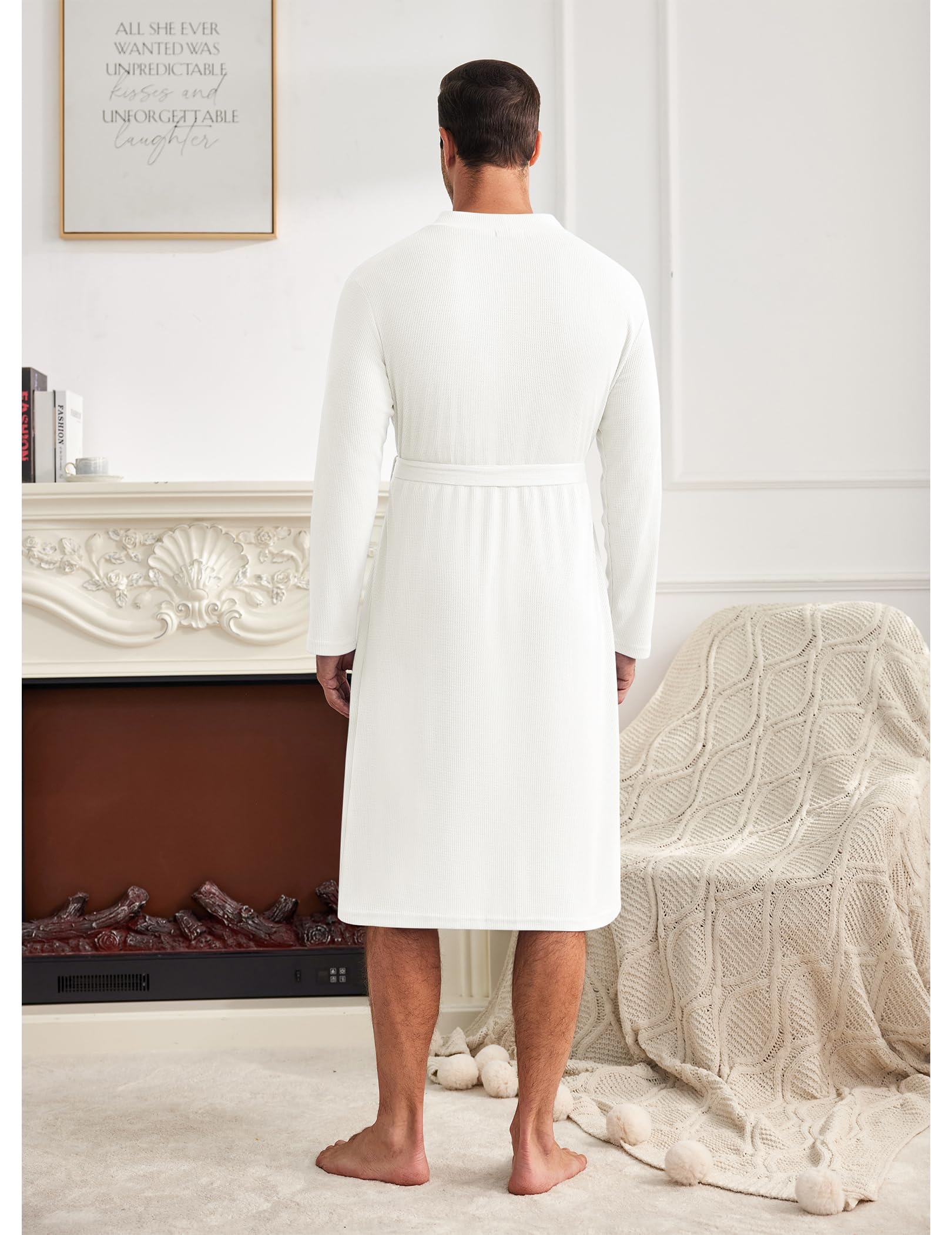Ekouaer Men's Lightweight Waffle Knit Bathrobe - Soft Kimono Style Spa Robe with Pockets, Long Sleeve V-Neck Shower Robe for Relaxation, Lounge Wear & Sleepwear - Perfect for Home, Spa, and Vacation Use