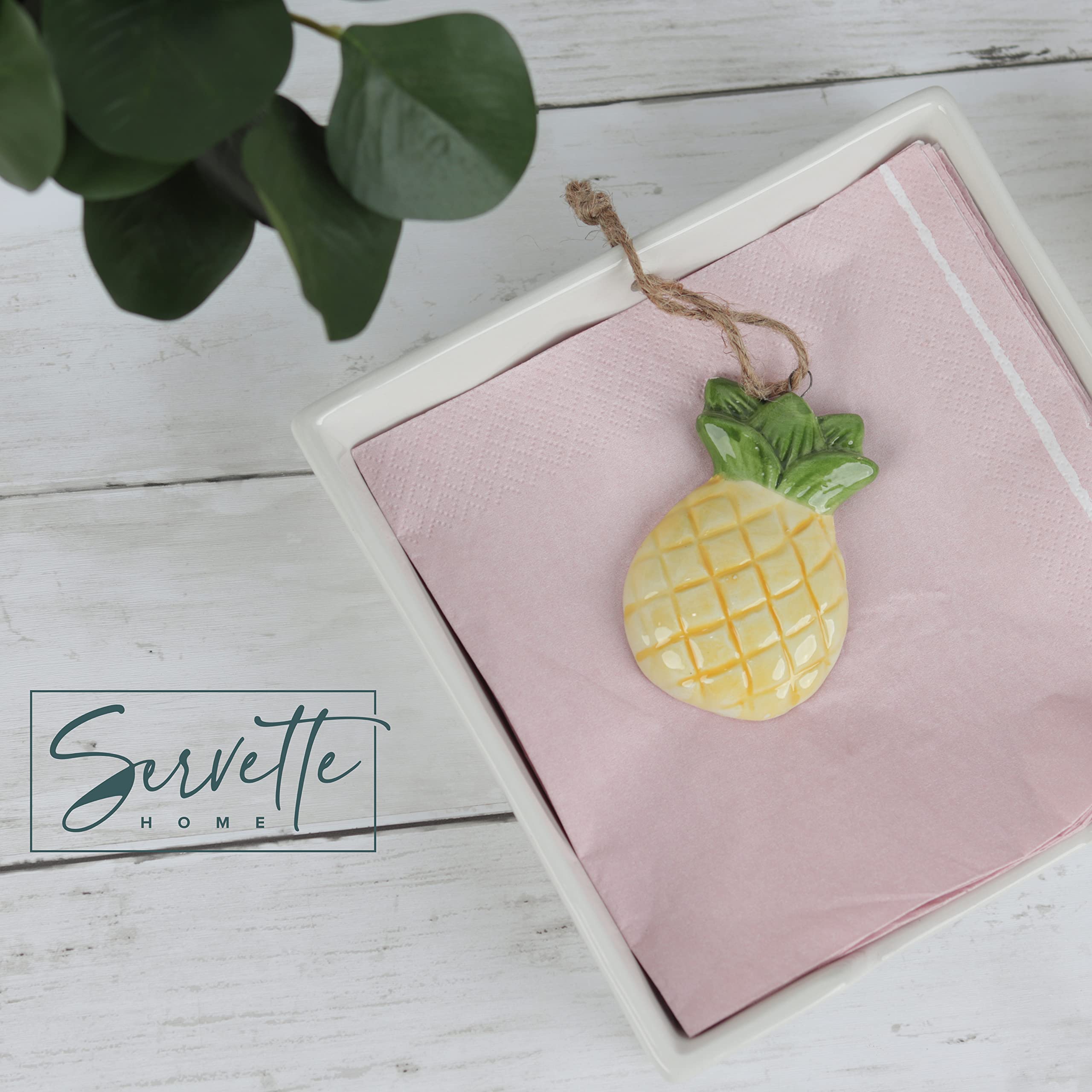 White Ceramic Pineapple Napkin Holder with Rope Weight - Elegant Tableware for Kitchen, Dining Room, and Party Decor
