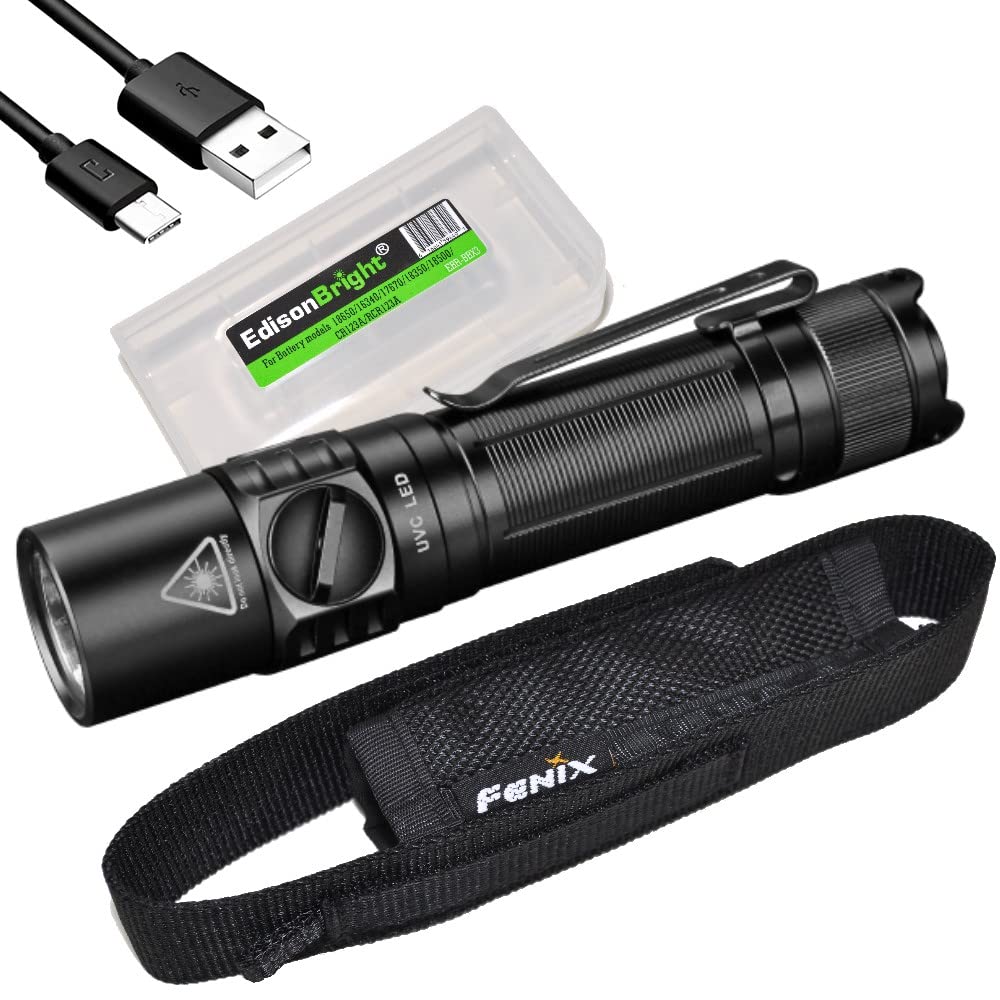 Fenix LD32 UVC 1200 Lumen USB Rechargeable LED Flashlight with Built-in UV-C Light - Includes EdisonBright Battery & Carrying Case - Perfect for Camping, Hiking, Emergency Preparedness & Disinfection
