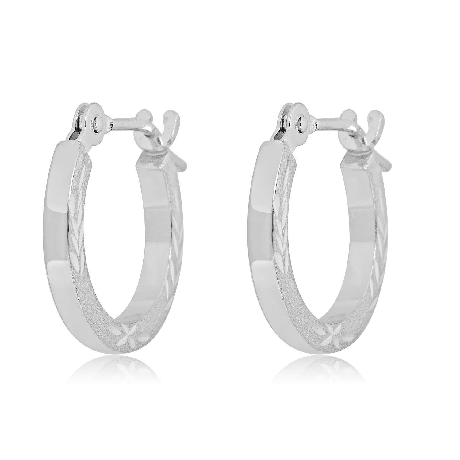 AVORA 14K White Gold Diamond-Cut Hoop Earrings for Women - Classic Dainty Everyday Jewelry - Perfect for Work, Date Night & Special Occasions