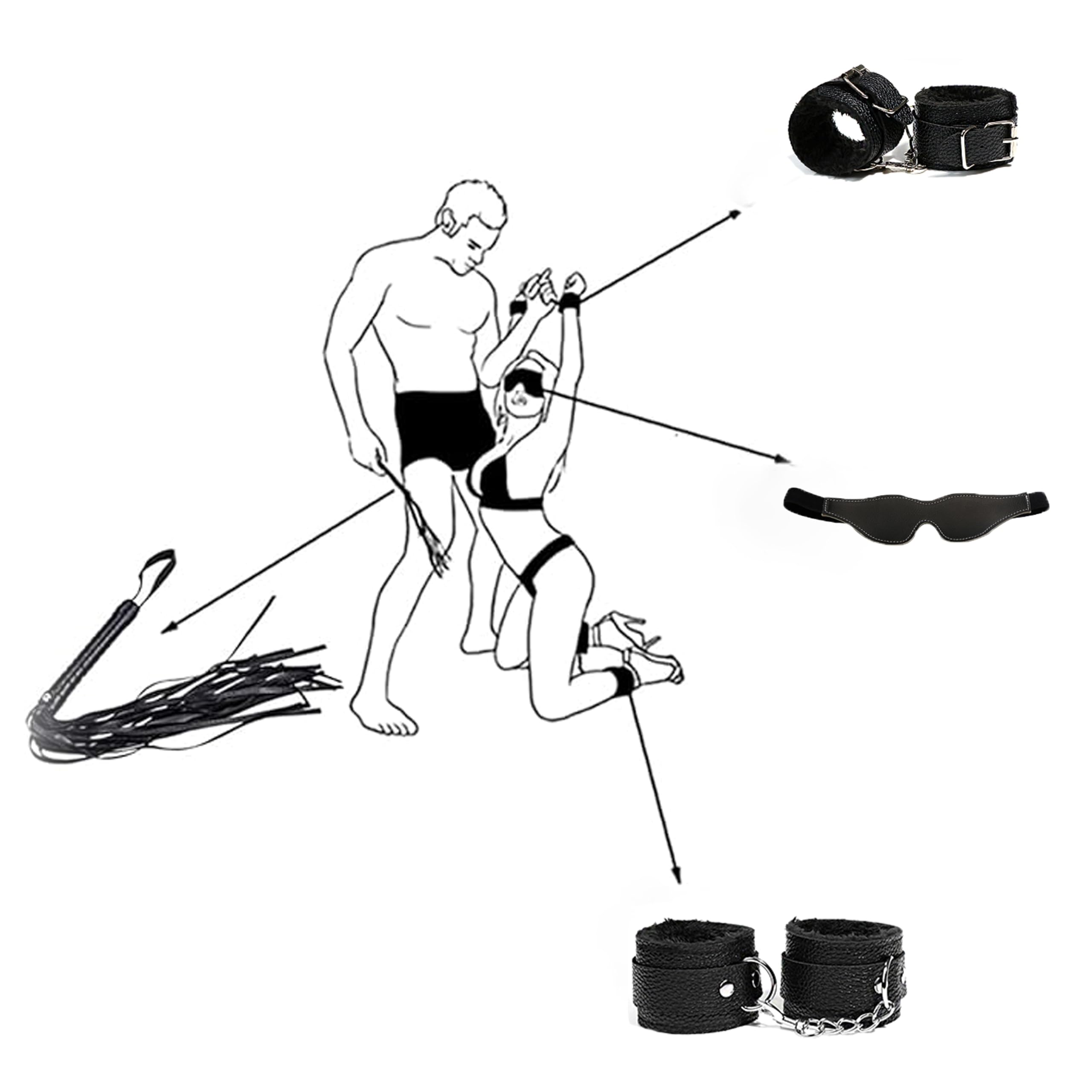 Quintrost 12-Piece SM Bondage Kit for Couples - Beginner-Friendly BDSM Restraint Set with Handcuffs, Blindfold & Nipple Clamps - Black Sex Toys for Sensual Play & Spicing Up Relationships