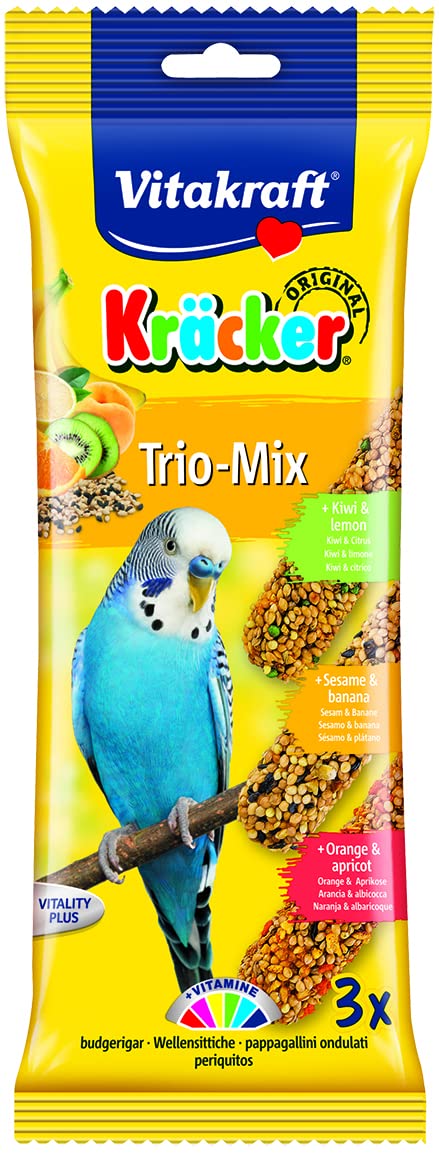 Vitakraft Trio Mixed Variety Pack - Budgie Kracker Hanging Bird Cage Seed Stick Treats (7 Pack, 6 Flavors) - Perfect for Parakeets, Cockatiels & Small Birds - Cage Enrichment & Foraging Fun