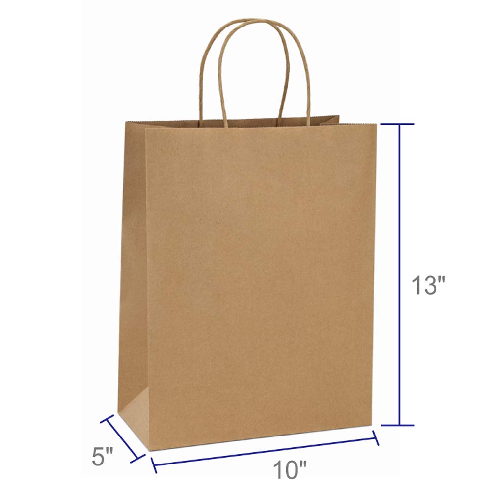 Eco-Friendly Kraft Shopping Bags 10x5x13 Inches - 100Pcs Brown Recycled Paper Gift Bags with Handles Bulk | Retail, Party, Merchandise & Grocery Bags | Perfect for Stores, Weddings, Gifts & Eco-Conscious Shopping