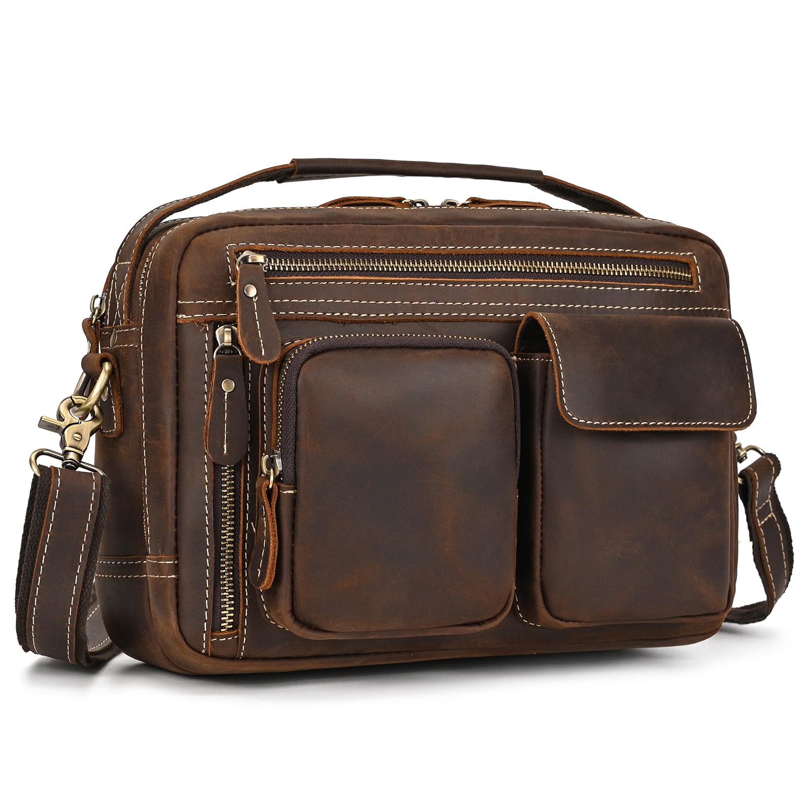Genuine Leather Messenger Bag for Men - Vintage Full Grain Business Briefcase Shoulder Bag Fits 11 Inch Laptop | Perfect for Office, Work & Travel | Crossbody Satchel Bag in Classic Brown