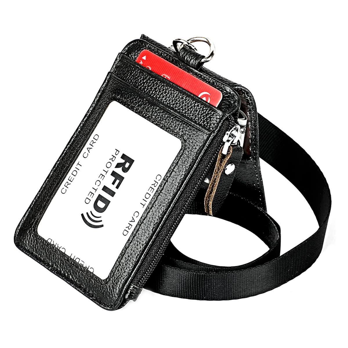 Premium Leather Lanyard Neck Strap with Multi-Card Holder - RFID Blocking Badge ID Wallet for Men & Women - Perfect for Work, Conferences, Travel & Events