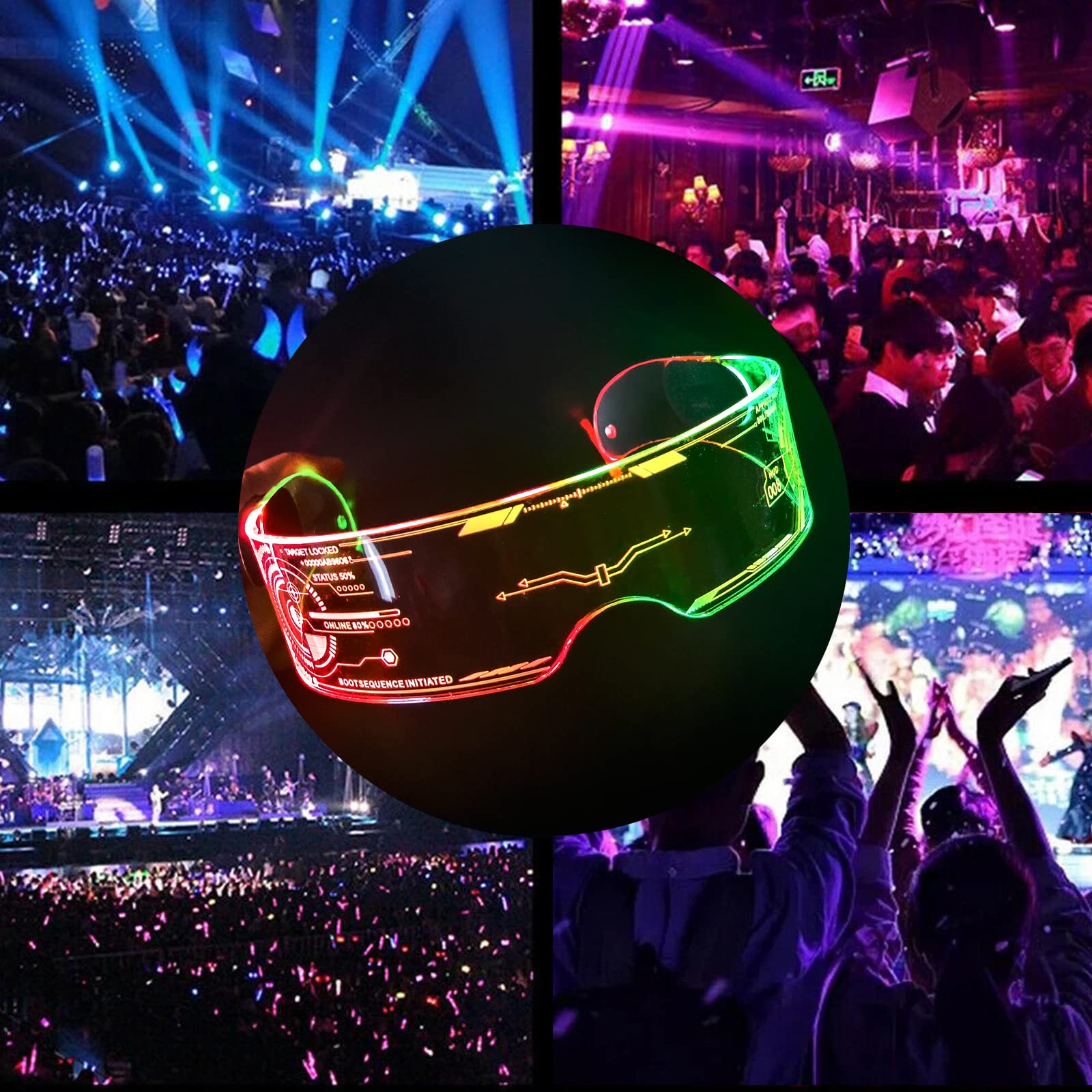 Cyberpunk LED Glasses with USB Rechargeable & 7 Color Changing Modes - Bilateral Control for Raves, Parties, and Cosplay Costume Accessories