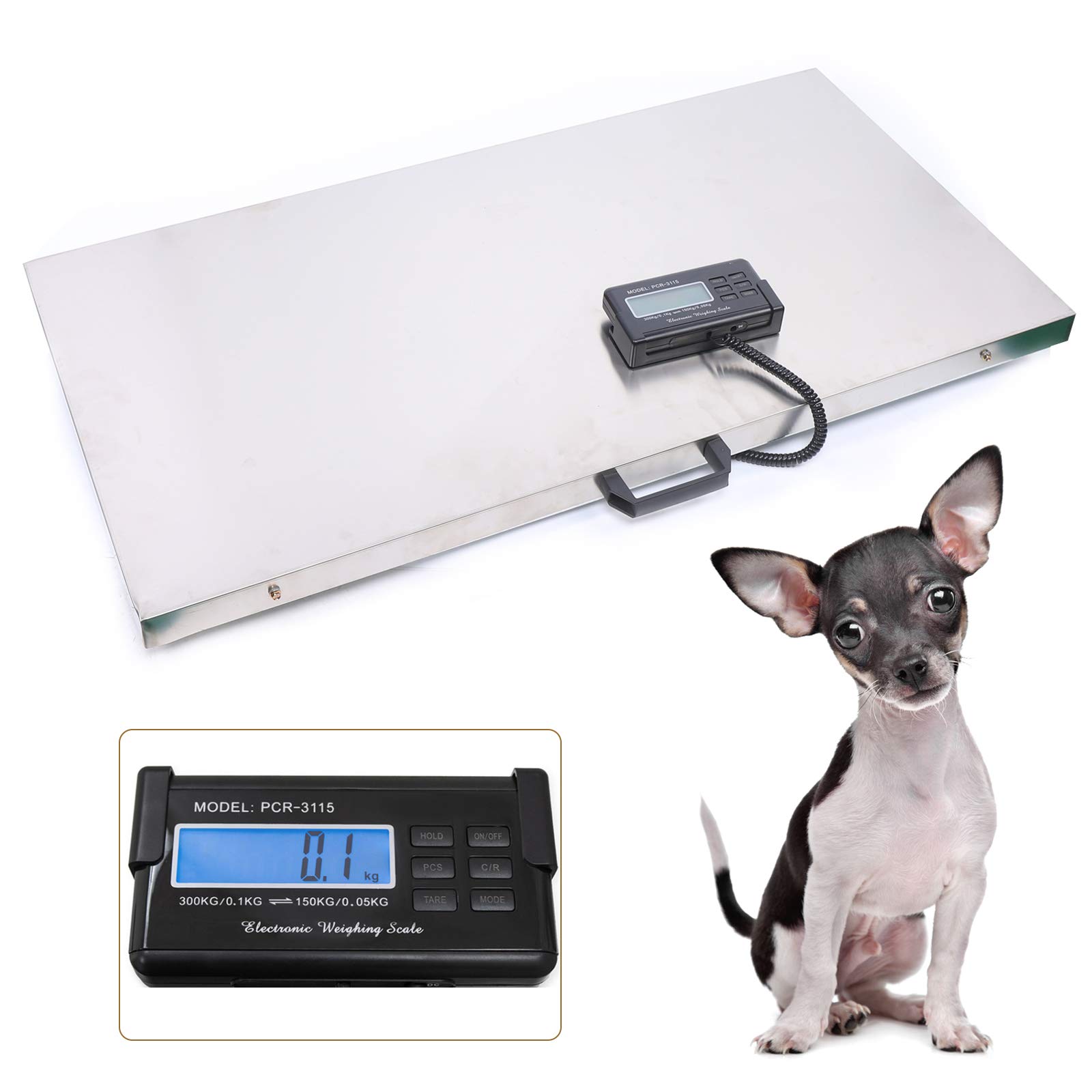Digital Veterinary Scale - 660lbs Capacity Pet & Livestock Scale with Stainless Steel Platform | kg/oz/lb Units | 40.5