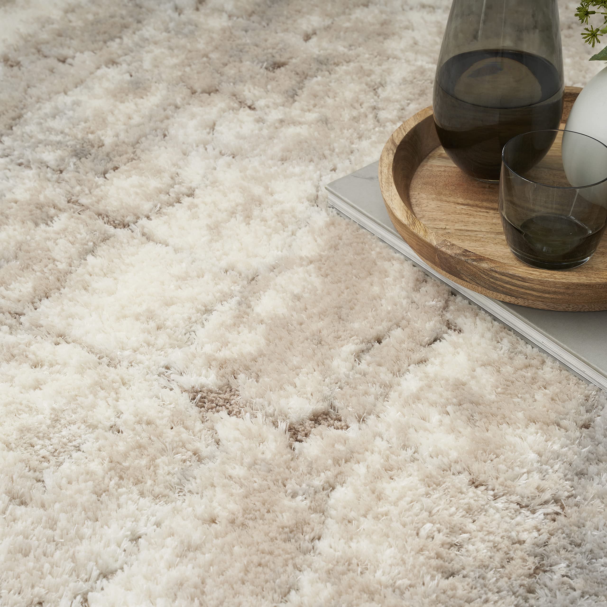Nourison Luxurious Shag Modern & Contemporary Ivory Beige 4' x 6' Area Rug - Easy to Clean, Non-Shedding, Soft & Plush - Perfect for Bedroom, Living Room, Dining Room & Kitchen Decor (4x6)