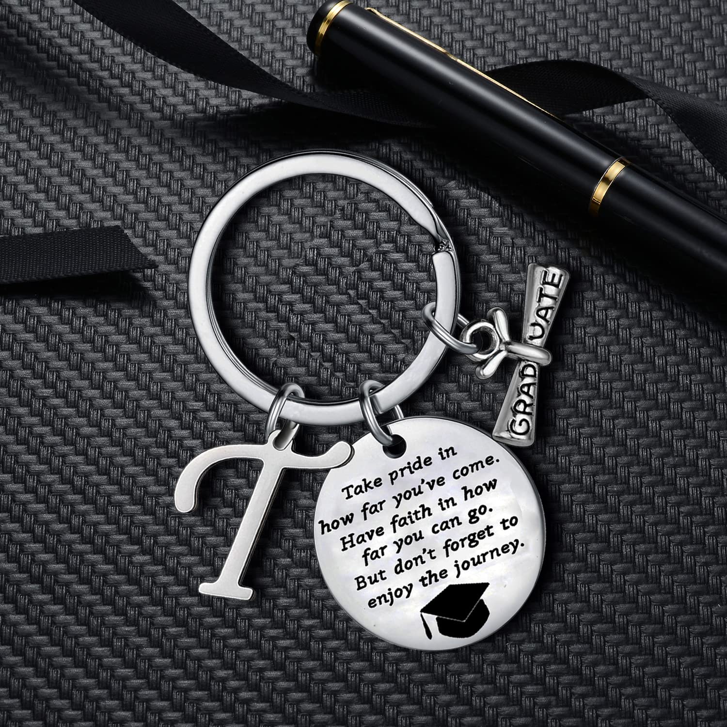 Personalized Graduation Keychain with Initial Letter - Inspirational Graduation Gift for High School & College Graduates - Perfect for Commencement, Parties & Keepsakes