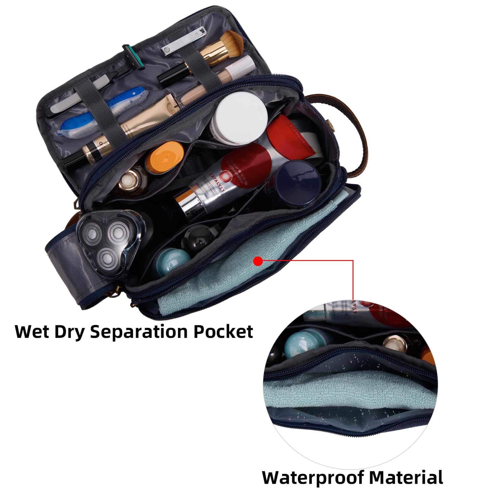 Men's Canvas Travel Toiletry Bag - Large Capacity Water Resistant Dopp Kit Organizer for Shaving & Toiletries Accessories (Navy Blue, Medium) | Perfect for Business Trips, Gym & Camping Essentials