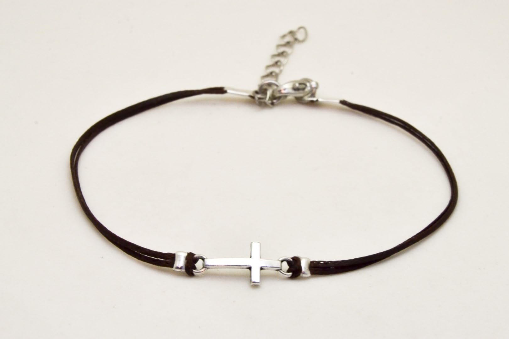 Silver Cross Anklet - Christian Catholic Ankle Bracelet with Turquoise Cord, Religious Jewelry Gift for Her, Bridesmaids, Baptism & Wedding
