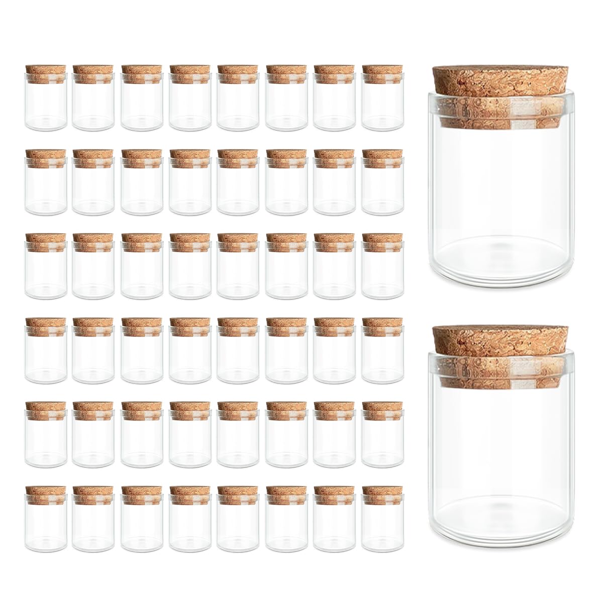 JIUYUE 50-Pack Small Glass Bottles with Cork Stoppers - 0.17 Oz Clear Mini Vials for Essential Oils, Perfume Samples, DIY Crafts & Science Experiments