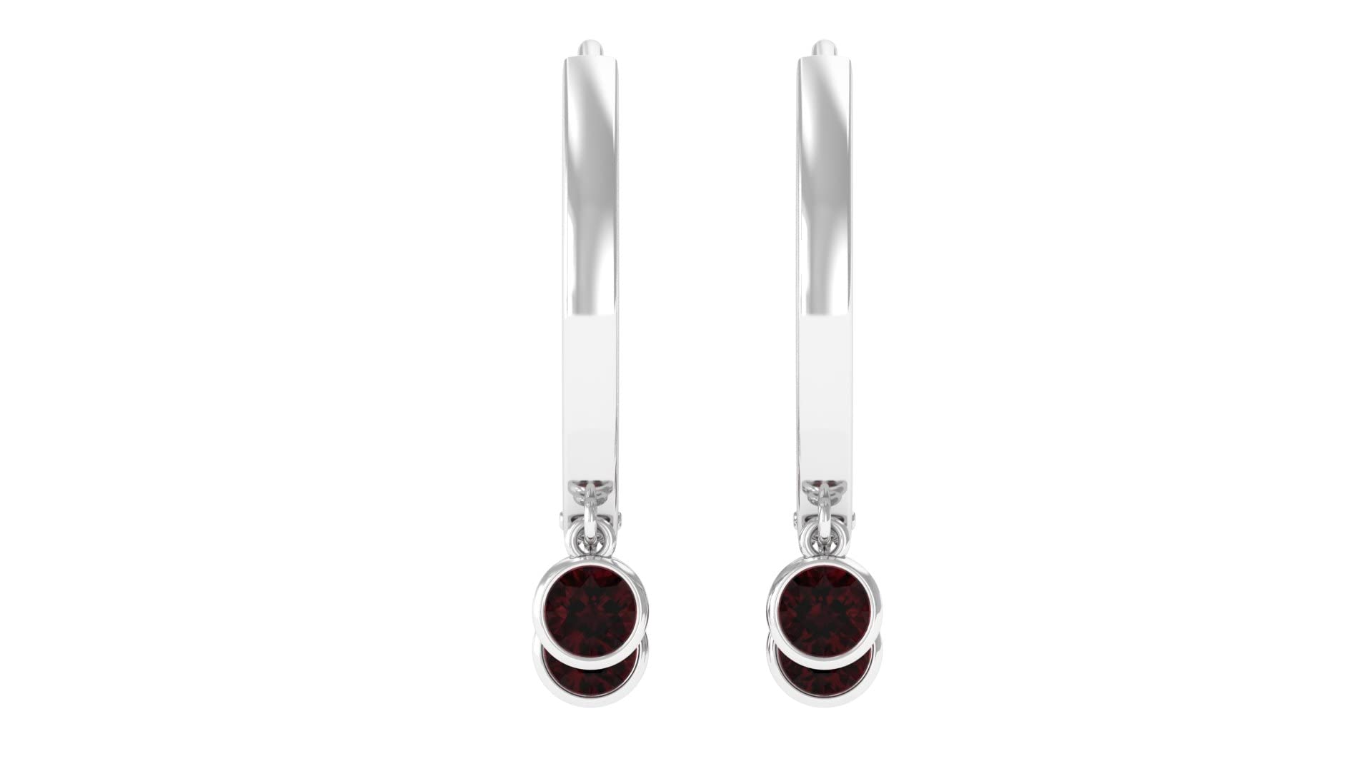 0.75 CT Garnet Hoop Earrings for Women - 14K Solid Gold Bezel Set Drop Earrings with Three Stones, January Birthstone Jewelry Gift for Anniversary, Birthday & Special Occasions