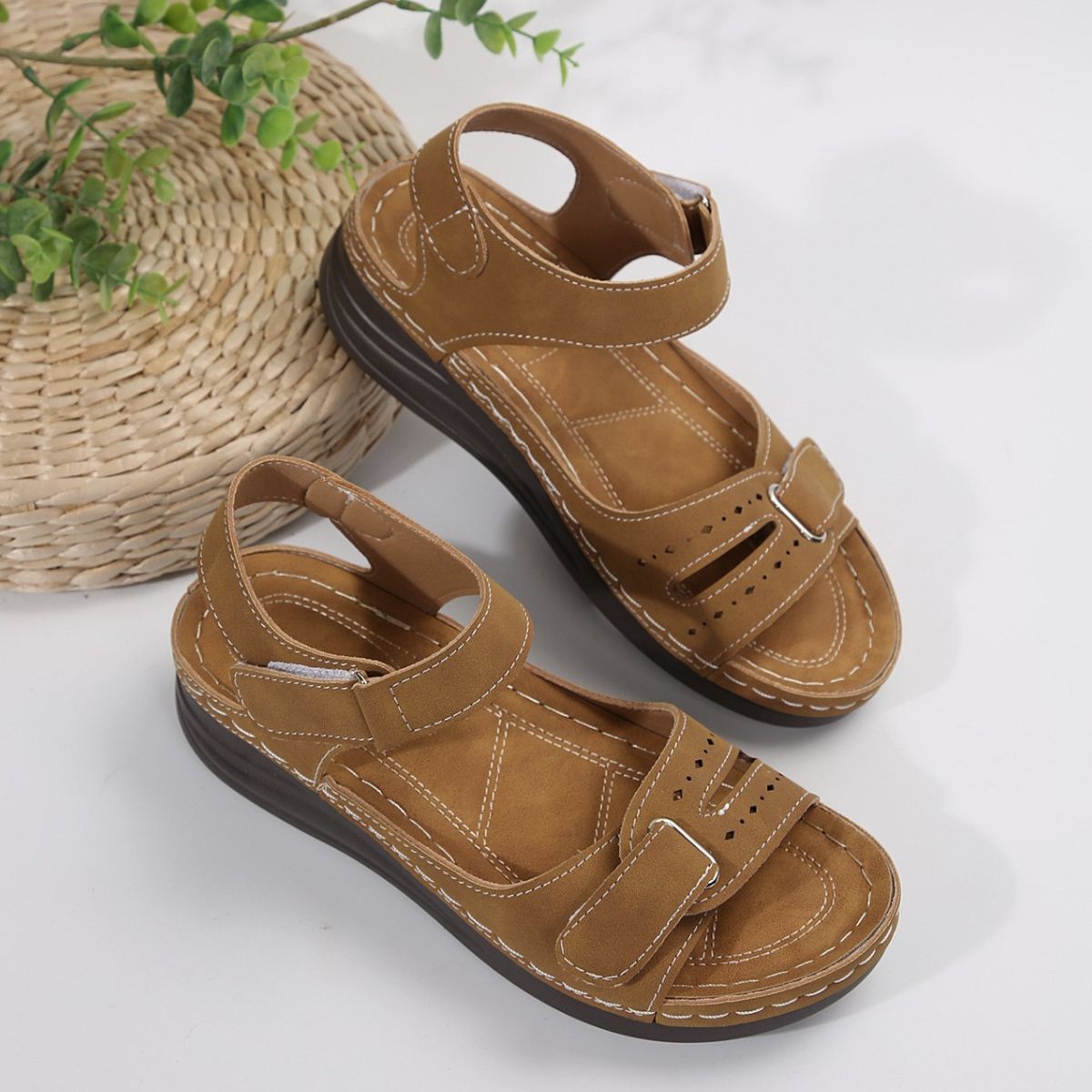 Women's Comfortable PU Leather Wedge Buckle Sandals - Stylish Casual Summer Shoes for Beach, Walking & Outdoor Activities