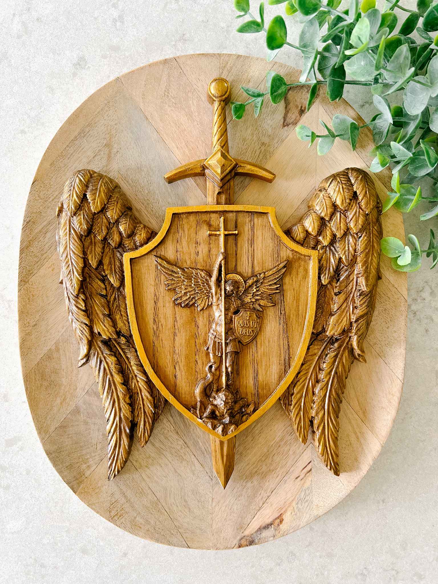 St. Michael the Archangel Gold Plaque - Religious Home Decor for Wall, Prayer Room & Gift Giving