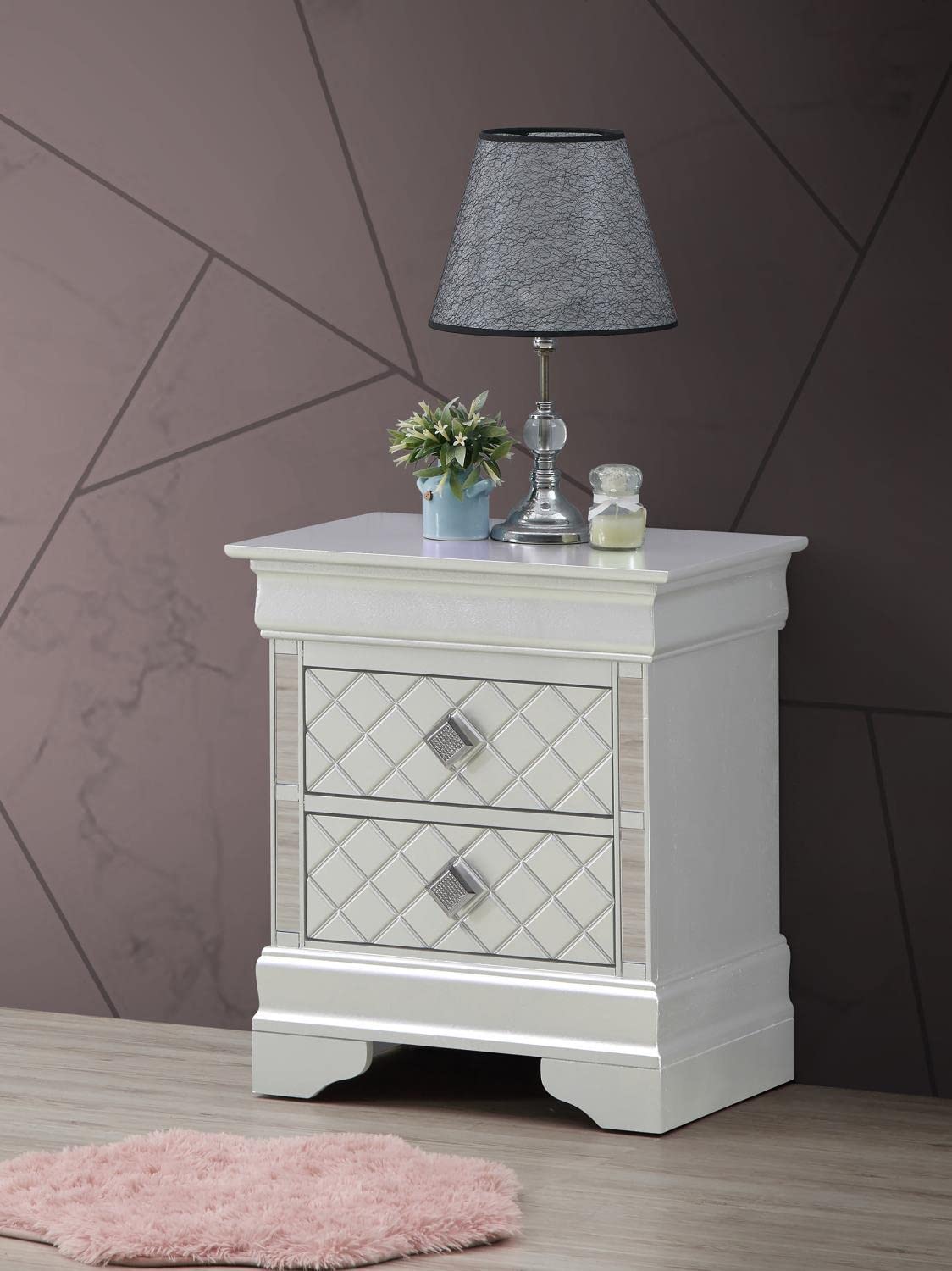 Verona 2-Drawer Champagne Nightstand with Soft-Close Drawers - Modern Bedside Table for Bedroom, Guest Room & Nursery - PF-G6700-N