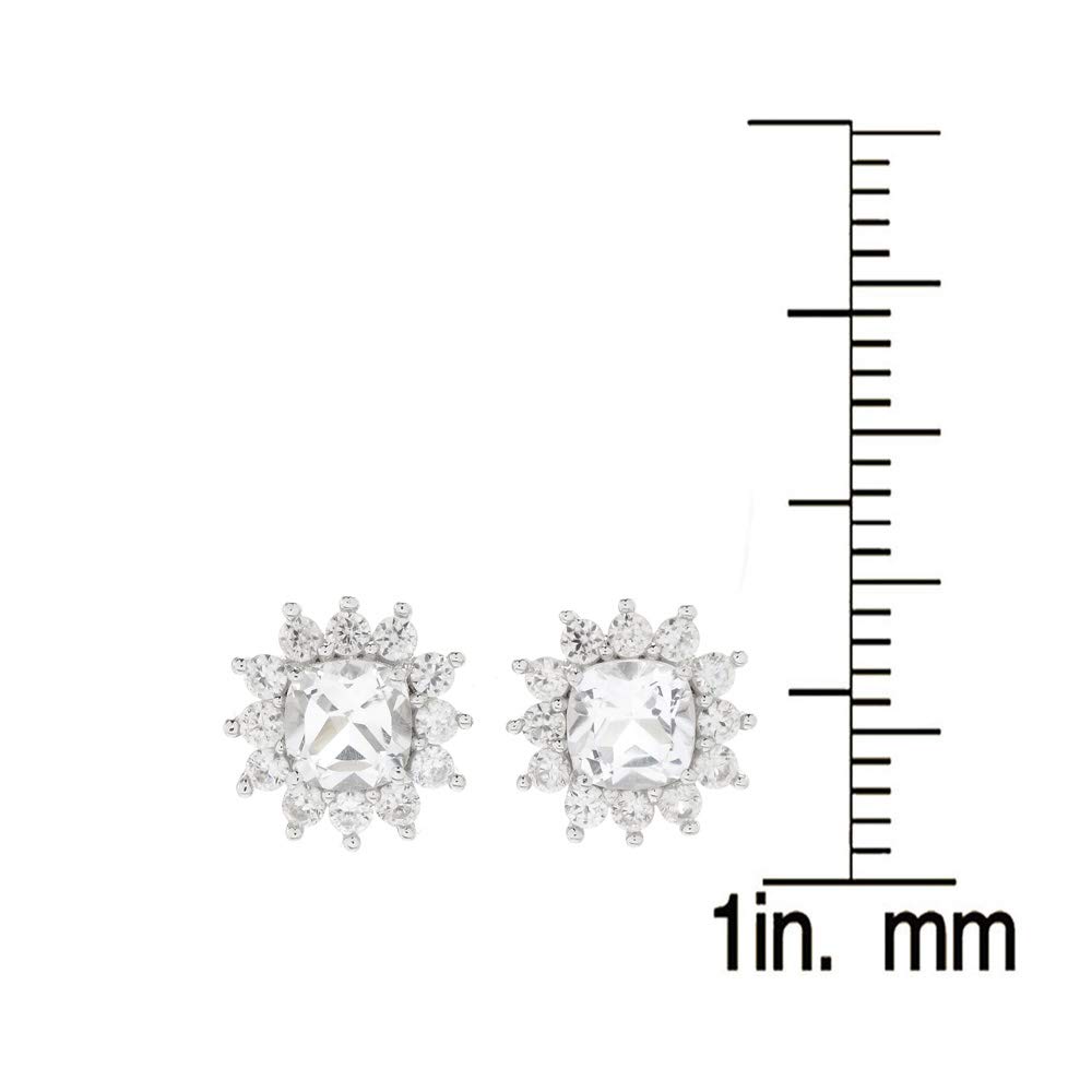 V3Jewelry 925 Sterling Silver Earrings - Cushion Cut Gemstone Stud Earrings with Halo Design for Women | Anniversary Gift for Her | Perfect for Weddings, Parties & Everyday Wear
